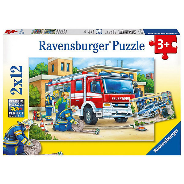 Пазл «Полицейские и пожарные», 2х12 деталей, Ravensburger Пазл «Полицейские и пожарные», 2х12 деталей, RavensburgerПазлы для малышей<br>Пазл «Полицейские и пожарные», 2х12 деталей, Ravensburger (Равенсбургер).<br><br>Характеристика:<br><br>• Материал: картон.<br>• Размер упаковки: 19х28х4 см. <br>• Размер готовой картинки: 19х26 см. <br>• Количество деталей: 24 (2 пазла по 12 деталей).<br><br>В этом наборе целых два пазла, собрав которые ты узнаешь, чем занимаются полицейские и пожарные. Яркая красочная картинка станет отличным украшением детской или же замечательным подарком, сделанным своими руками. Собирание пазлов - увлекательное и полезное занятие, развивающее моторику рук, внимание, усидчивость и образное мышление. <br><br>Пазл «Полицейские и пожарные», 2х12 деталей, Ravensburger (Равенсбургер) можно купить в нашем интернет-магазине.<br><br>Ширина мм: 279<br>Глубина мм: 193<br>Высота мм: 38<br>Вес г: 280<br>Возраст от месяцев: 36<br>Возраст до месяцев: 60<br>Пол: Мужской<br>Возраст: Детский<br>Количество деталей: 12<br>SKU: 3651508