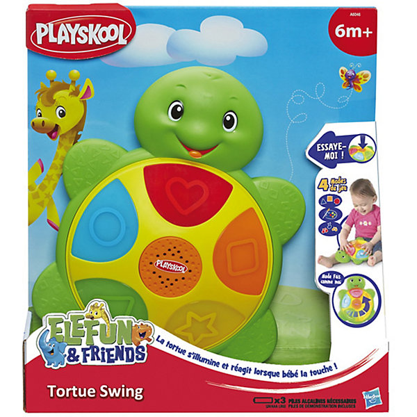 Черепашка Цвета и Формы, PLAYSKOOL Черепашка Цвета и Формы, PLAYSKOOLИнтерактивные игрушки для малышей<br>Интерактивная яркая развивающая Черепашка Цвета и Формы, PLAYSKOOL (Плейскул) привлечет внимание любого малыша, который в легкой игровой форме сможет изучить основные цвета и формы. Игрушка представляет собой небольшую черепашку с панцирем-панелью, на которой расположены кнопочки разных цветов с изображением фигурок. В центре находится кнопка, при нажатии на которую определяется режим. Если ребенок выбирает режим «цвета», то при нажатии на любую кнопочку, происходит озвучивание соответствующего цвета. Благодаря функции музыка малыш сможет самостоятельно узнавать ноты и придумать собственную мелодию.<br><br>Характеристики:<br>-4 режима игры: фигуры, цвета, музыка, следи за мной<br>-Развивает: речь, внимательность, мышление, мелкую моторику, двигательную активность рук, слуховое и визуальное восприятие, причинно-следственные связи<br>-Отключаемое музыкальное сопровождение<br>-Световые эффекты<br>-Черепашка раскачивается, если ее положить на пол во время игры<br>-Яркие и красочные цвета<br><br>Комплектация: черепашка, инструкция<br><br>Дополнительная информация:<br>-Материалы: пластмасса<br>-Работает от батарейки типа 3хAA (LR03) (входят в комплект)<br>-Размер игрушки: 18x6x23 см<br>-Вес игрушки: 290 г<br><br>Такая Черепашка обязательно понравится Вашему малышу и благодаря яркому панцирю, который светится и реагирует на прикосновение, обучение станет еще веселее, а 4 режима обучения научат ребенка цветам, формам и звукам в игровой форме!<br><br>Черепашка Цвета и Формы, PLAYSKOOL (Плейскул) можно купить в нашем магазине.<br><br>Ширина мм: 282<br>Глубина мм: 255<br>Высота мм: 76<br>Вес г: 422<br>Возраст от месяцев: 72<br>Возраст до месяцев: 108<br>Пол: Унисекс<br>Возраст: Детский<br>SKU: 3674977