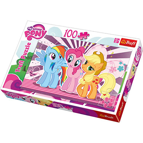 Пазл My little Pony, 100 деталей, Trefl Пазл My little Pony, 100 деталей, TreflMy little Pony<br>Детский пазл — это отличная развивающая игра, способствующая улучшению логических навыков, мелкой моторики, фантазии и воображения. <br>Красочная картинка с любимыми яркими лошадками из серии My Little Pony (Моя маленькая Пони) придется по душе всем девочкам. Складывание пазла развивает усидчивость и внимательность, а готовую картинку можно повесить на стену детской комнаты, наслаждаясь собранным своими руками изображением. <br>Приятные на ощупь детали имеют крепкую сцепку, поэтому ваш ребенок будет в восторге от этого пазла!<br><br>Дополнительная информация:<br><br>Количество деталей: 100<br>Размер готового изображения: 41 х 28 см.<br><br>Пазл My Little Pony (Моя маленькая Пони), 100 деталей, Trefl можно купить в нашем магазине.<br><br>Ширина мм: 294<br>Глубина мм: 205<br>Высота мм: 43<br>Вес г: 329<br>Возраст от месяцев: 72<br>Возраст до месяцев: 96<br>Пол: Женский<br>Возраст: Детский<br>Количество деталей: 100<br>SKU: 3705640