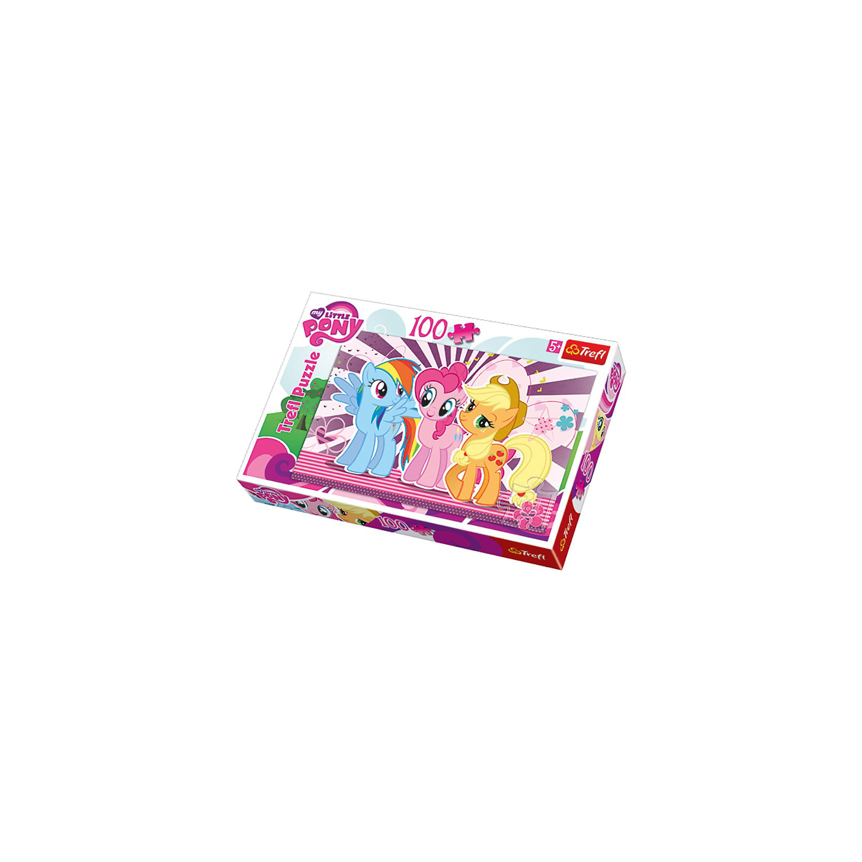 Пазл My little Pony, 100 деталей, Trefl Пазл My little Pony, 100 деталей, TreflКлассические пазлы<br>Детский пазл — это отличная развивающая игра, способствующая улучшению логических навыков, мелкой моторики, фантазии и воображения. <br>Красочная картинка с любимыми яркими лошадками из серии My Little Pony (Моя маленькая Пони) придется по душе всем девочкам. Складывание пазла развивает усидчивость и внимательность, а готовую картинку можно повесить на стену детской комнаты, наслаждаясь собранным своими руками изображением. <br>Приятные на ощупь детали имеют крепкую сцепку, поэтому ваш ребенок будет в восторге от этого пазла!<br><br>Дополнительная информация:<br><br>Количество деталей: 100<br>Размер готового изображения: 41 х 28 см.<br><br>Пазл My Little Pony (Моя маленькая Пони), 100 деталей, Trefl можно купить в нашем магазине.<br><br>Ширина мм: 289<br>Глубина мм: 200<br>Высота мм: 43<br>Вес г: 323<br>Возраст от месяцев: 72<br>Возраст до месяцев: 96<br>Пол: Женский<br>Возраст: Детский<br>Количество деталей: 100<br>SKU: 3705640