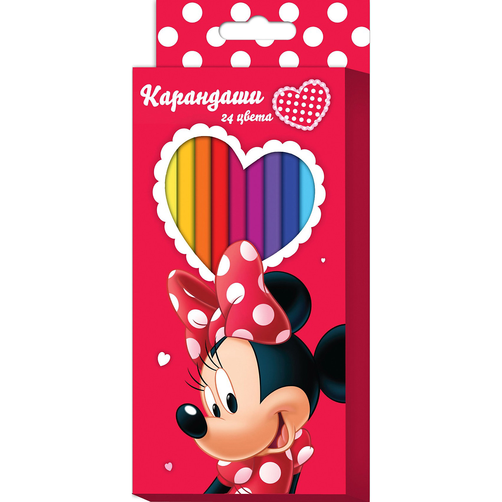 Цветные карандаши, 24 цв., Минни Маус Цветные карандаши, 24 цв., Минни МаусМинни Маус<br>Цветные карандаши необходимый инструмент для детского творчества и школьных занятий. Набор цветных карандашей Минни Disney от Росмэн оформлен в красочную картонную упаковку с изображением популярной героини диснеевских мультфильмов мышки Минни (Minnie Mouse). 24 цветных шестигранных карандаша идеально подходят для рисования, письма и раскрашивания. Благодаря утолщенному корпусу и эргономичной форме, они особенно удобны для детской руки и не требуют сильного нажатия. Карандаши<br>изготовлены из высококачественной древесины, легко затачиваются, имеют прочный грифель, который не ломается при заточке.<br><br>Дополнительная информация:<br><br>- В наборе 24 карандаша.<br>- Материал: дерево, грифель.<br>- Размер упаковки: 21 х 9 х 1,5 см.<br>- Вес: 150 гр.<br><br>Цветные карандаши, 24 цв., Минни Маус можно купить в нашем интернет-магазине.<br><br>Ширина мм: 210<br>Глубина мм: 90<br>Высота мм: 15<br>Вес г: 150<br>Возраст от месяцев: 36<br>Возраст до месяцев: 108<br>Пол: Женский<br>Возраст: Детский<br>SKU: 3750422
