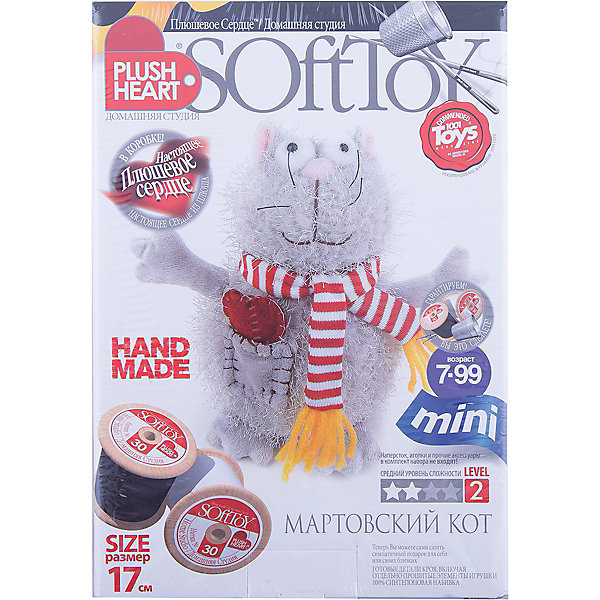 Кот мартовский, Plush heart Кот мартовский, Plush heartШитьё<br>Кот мартовский Plush heart, Фантазер - увлекательный набор для творчества, который позволит Вашему ребенку создать своими руками оригинальную мягкую игрушку. В комплекте Вы найдете все готовые детали кроя, которые надо сшить, согласно инструкции. Синтепоновая набивка и пластмассовые гранулы придадут игрушке объем и устойчивость, а плюшевое сердце оживит ее. Результатом творчества станет симпатичный забавный кот, который обязательно порадует Вашего ребенка. В комплект также входит дополнительный аксессуар - полосатый шарфик, которым можно украсить игрушку.<br><br>Дополнительная информация:<br><br>- В комплекте: пошитая голова игрушки, 4 лапы, хвост, 4 детали туловища, шарфик, накладной карман, синтепоновая набивка, мешочек с полигранулами, нитки и Плюшевое сердце.<br>- Материал: 100% полиэстер.<br>- Размер готовой игрушки: 17 см.<br>- Размер упаковки: 15 х 22,5 х 7 см. <br>- Вес: 0,2 кг.<br><br>Набор для творчества Кот мартовский, Plush heart, Фантазер можно купить в нашем интернет-магазине.<br><br>Ширина мм: 225<br>Глубина мм: 70<br>Высота мм: 150<br>Вес г: 150<br>Возраст от месяцев: 72<br>Возраст до месяцев: 120<br>Пол: Унисекс<br>Возраст: Детский<br>SKU: 3759831