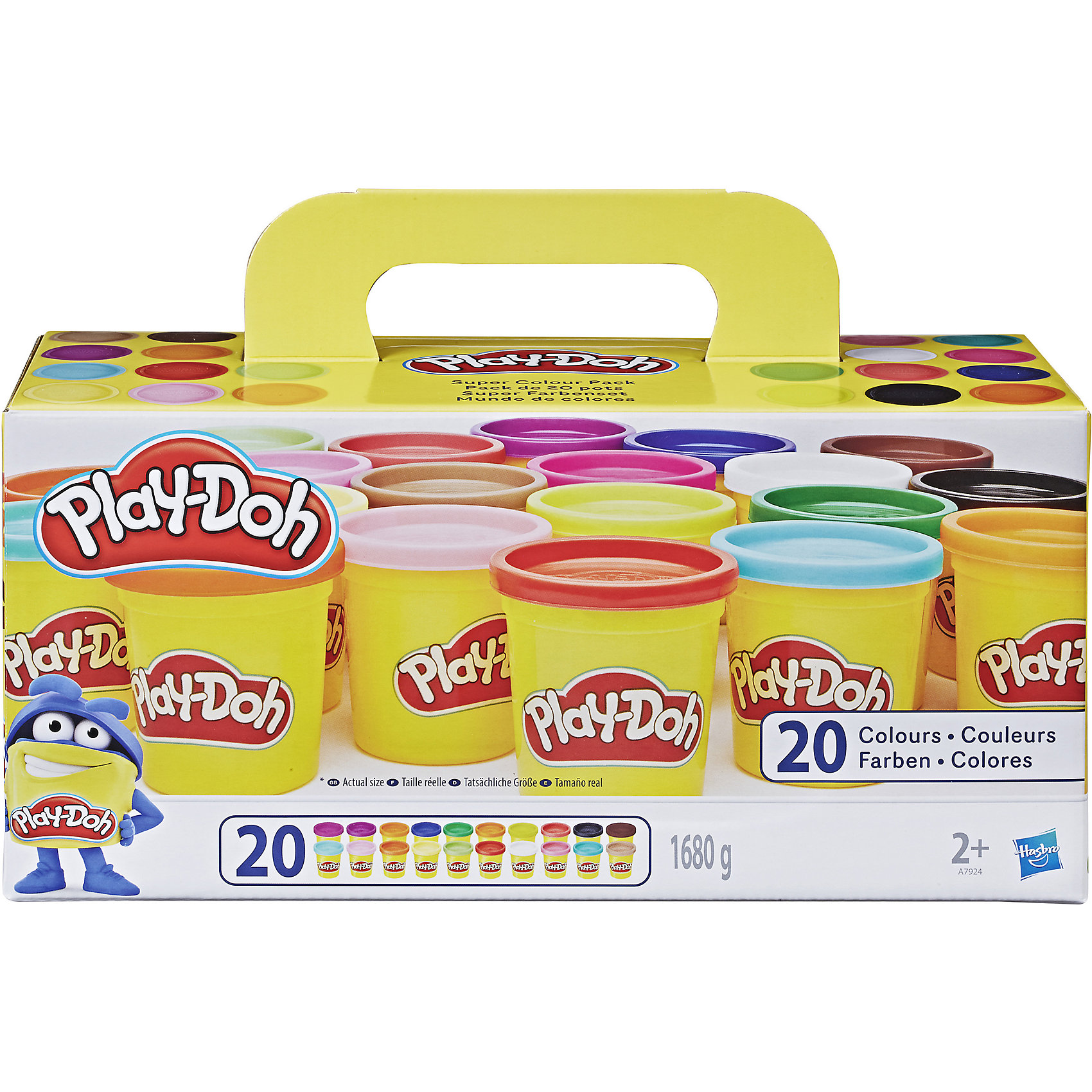 Набор пластилина из 20 баночек, Play-Doh Набор пластилина из 20 баночек, Play-DohНабор яркого и мягкого пластилина из 20 баночек, Play-Doh (Плэй-До) понравится любому ребенку, который любит лепить, и будет способствовать развитию его мелкой моторики и творческих навыков! С помощью этого набора Ваш малыш сможет проявить свою фантазию, ведь из широкой палитры цветов можно создать красочное панно, фигурки животных, людей и другие поделки. Кроме того, пластилин Плэй-До абсолютно безвреден для Вашего ребенка, поскольку сделан из натуральных ингредиентов на основе пшеницы и безопасных красителей!<br><br>Характеристики:<br>-Пластичен, податлив<br>-Не липнет к рукам, не оставляет пятен на поверхностях<br>-Быстро затвердевает на воздухе, но размягчается при добавлении воды<br>-Не имеет запаха<br>-Натуральные ингредиенты на основе пшеницы, безопасные красители без химических веществ<br>-Развивает: мелкую моторику, цветовосприятие, творческие навыки, фантазию<br> <br>Комплектация: 20 баночек разноцветного пластилина по 84 г каждая<br><br>Дополнительная информация:<br>-Вес одной баночки: 84 г <br>-Материалы: пластилин на основе пищевых ингредиентов (пшеница), красители, пластик<br><br>Набора из 20 баночек разноцветного пластилина хватит на всех, он идеально подойдет для любого детского праздника и в качестве подарка – малыши будут с удовольствием лепить, развивая воображение, моторику рук, творческие навыки! <br><br>Набор пластилина из 20 баночек, Play-Doh (Плэй-До) можно купить в нашем магазине.<br><br>Ширина мм: 300<br>Глубина мм: 126<br>Высота мм: 139<br>Вес г: 2142<br>Возраст от месяцев: 24<br>Возраст до месяцев: 60<br>Пол: Унисекс<br>Возраст: Детский<br>SKU: 3766230