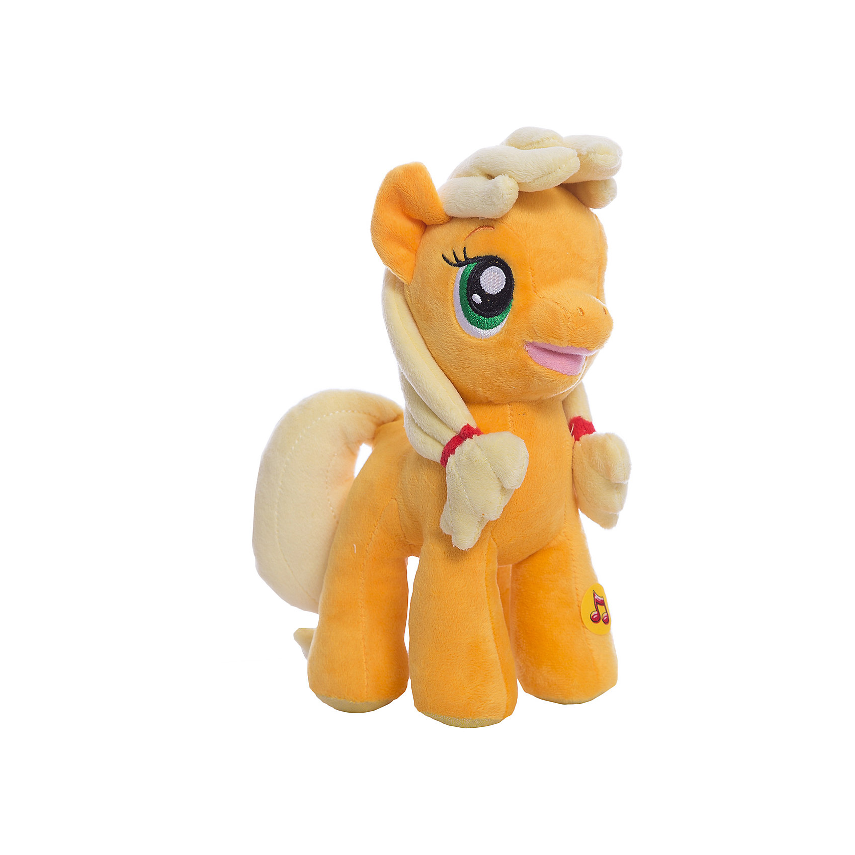 Пони Эпл Джек, со светом и звуком, My little Pony, МУЛЬТИ-ПУЛЬТИ Пони Эпл Джек, со светом и звуком, My little Pony, МУЛЬТИ-ПУЛЬТИИгрушки<br>Мягкая игрушка Пони Эпл Джек, My little Pony от Мульти-Пульти станет замечательным подарком для Вашего ребенка. Пони Эпл Джек (Applejack) - героиня популярного мультсериала Мой маленький пони (My Little Pony) о сказочном городке Понивилле населенном волшебными очаровательными пони, это трудолюбивая честная лошадка, она живет на ферме и выращивает яблоки. Внешний вид<br>игрушки полностью соответствует своему персонажу, у лошадки светло-желтые грива и хвост и мягкая оранжевая шерстка. Лошадка озвучена: если нажать ей на лапку она будет произносит фразы и споет песенку из мультфильма. Во время звучания фразы или песенки у пони подсвечивается носик.<br><br>Дополнительная информация:<br><br>- Материал: текстиль, синтепон.<br>- Требуются батарейки: 3 х LR44 (входят в комплект).<br>- Высота лошадки: 23 см.<br>- Размер упаковки: 26 x 12 x 13 см.<br>- Вес: 0,28 кг.<br><br>Мягкую игрушку Пони Эпл Джек, My little Pony (Моя маленькая Пони), Мульти-Пульти можно купить в нашем интернет-магазине.<br><br>Ширина мм: 250<br>Глубина мм: 110<br>Высота мм: 400<br>Вес г: 290<br>Возраст от месяцев: 6<br>Возраст до месяцев: 60<br>Пол: Женский<br>Возраст: Детский<br>SKU: 3778133