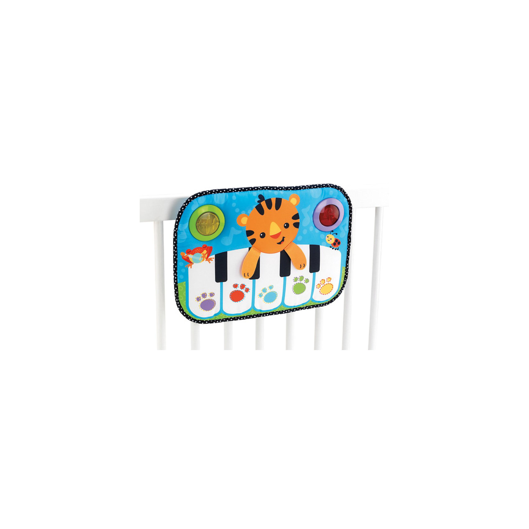 Мягкое пианино Львенок, Fisher-Price Мягкое пианино Львенок, Fisher-PriceМягкое пианино Львенок от Fisher-Price (Фишер-Прайс) - красочная развивающая игрушка, которая надолго увлечет Вашего малыша. Мягкая игрушка выполнена из текстильного материала в виде пианино с двумя рельефными пластиковыми вставками и изображением забавного тигренка. Пианино легко крепится к детской кроватке с помощью текстильных завязок, а когда малыш подрастет то может играть с ним на полу.<br><br>Игрушка имеет два режима: ребенок просто слушает записанные на пианино песенки и звуки (до 20 минут непрерывного звучания) или создает свою музыку, ударяя ножками или ручками по мягким клавишам. Имеется режим регулировки звука. Игрушка развивает тактильное, звуковое и цветовое восприятия, координацию движений и мелкую моторику рук.<br><br>Дополнительная информация:<br><br>- Материал: текстиль, пластик.<br>- Легко крепится к детской кроватке<br>- Требуются батарейки: 3 х АА (не входят в комплект).<br>- Размер пианино: 40 х 26 х 3,5 см.<br>- Размер упаковки: 41,5 х 21,5 х 5 см.<br>- Вес: 0,136 кг. <br><br>Мягкое пианино Львенок, Fisher-Price (Фишер-Прайс) можно купить в нашем интернет-магазине.<br><br>Ширина мм: 280<br>Глубина мм: 420<br>Высота мм: 50<br>Вес г: 875<br>Возраст от месяцев: 3<br>Возраст до месяцев: 36<br>Пол: Унисекс<br>Возраст: Детский<br>SKU: 3784255