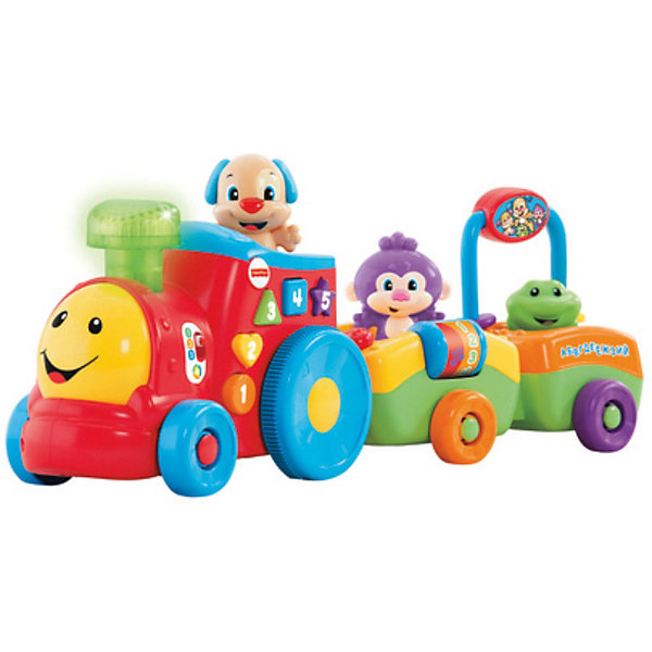 Паровозик ученого щенка, серия Смейся и учись, Fisher-Price Паровозик ученого щенка, серия Смейся и учись, Fisher-PriceИнтерактивные игрушки для малышей<br>Паровозик ученого щенка, серия Смейся и учись, Fisher-Price - красочная развивающая игрушка, которая обязательно понравится Вашему малышу. Паровозик с веселым щенком оснащен инновационной технологией Smart Stages, благодаря которой уровень сложности обучения меняется по мере взросления малыша. Игрушка, включающая в себя более 50 обучающих песенок, мелодий и фраз обучит Вашего малыша буквам, цветам и фактурам, цифрам и счету.<br><br>У паровозика имеются три уровня обучения:<br>Первый уровень рассчитан на самых маленьких детишек, он знакомит малыша с первыми словами и звуками. Нажимая на кнопки или на дымовую трубу, малыш активирует фразы и автоматические действия. <br>На втором уровне (12 месяцев и старше) ребенок начинает знакомиться с буквами и цветами, игрушка дает ребенку подсказки, позволяющие быстрее освоить информацию, например, Давай споем песенку про алфавит!.<br>На третьем уровне ребенок развивает воображение и играет в ролевые игры.<br><br>Паровик оснащен множеством деталей и игрушек, которые вызовут большой интерес у ребенка и будут способствовать его развитию: передвигающаяся божья коровка, вращающийся валик с цифрами, гремящие шарики, мигающая дымовая труба и многое другое. В комплект также входят пассажиры паровозика - щенок, обезьянка и лягушонок, которых можно использовать как погремушки.<br><br>Дополнительная информация:<br><br>- Материал: пластик.<br>- Требуются батарейки: 2 х С (демонстрационные батарейки входят в комплект).<br>- Размер упаковки: 52,5 х 27,5 х 15 см.<br>- Вес: 1,8 кг.<br><br>Паровозик ученого щенка, серия Смейся и учись, Fisher-Price можно купить в нашем интернет-магазине.<br><br>Ширина мм: 150<br>Глубина мм: 525<br>Высота мм: 275<br>Вес г: 2075<br>Возраст от месяцев: 6<br>Возраст до месяцев: 36<br>Пол: Унисекс<br>Возраст: Детский<br>SKU: 3784260