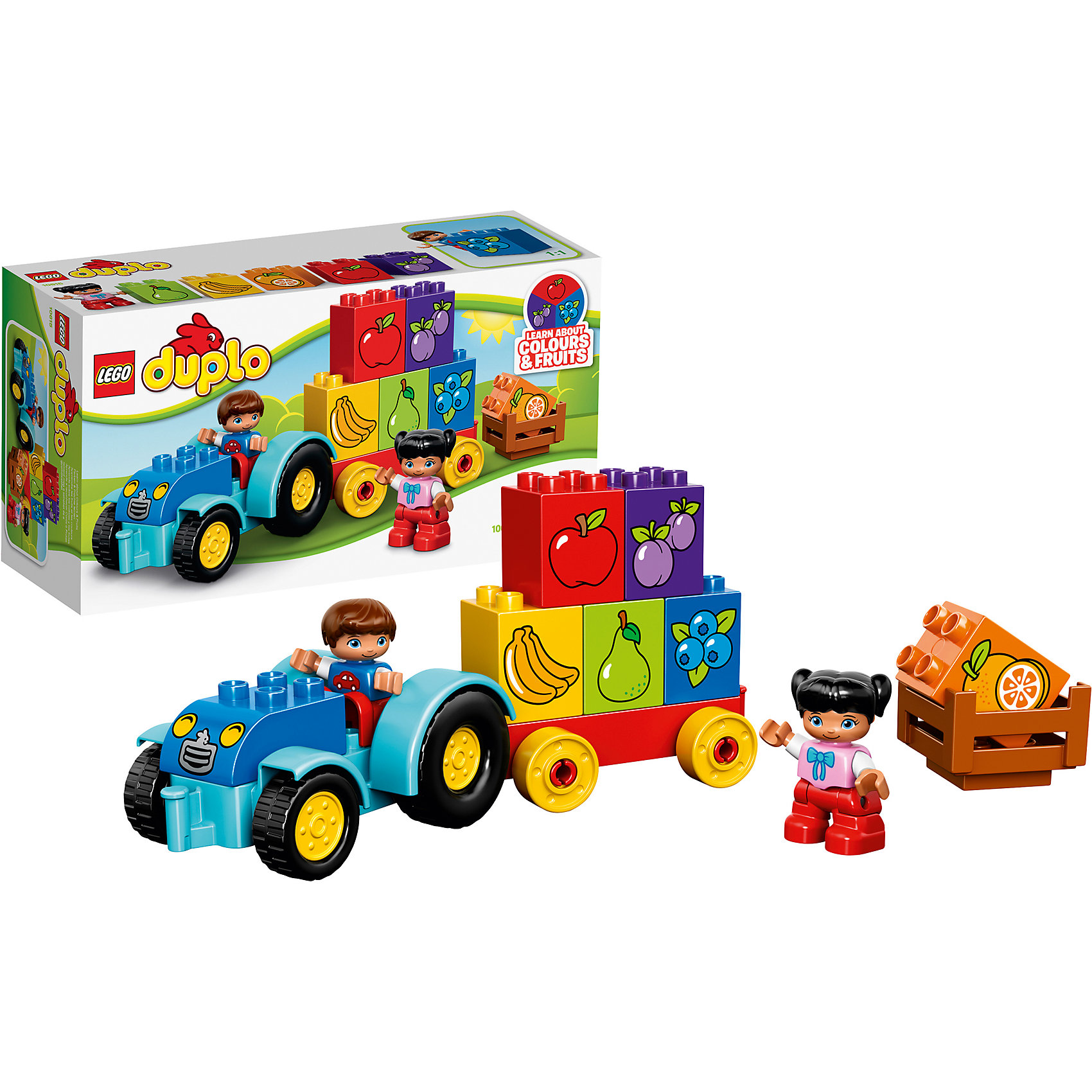 LEGO DUPLO 10615: Мой первый трактор LEGO DUPLO 10615: Мой первый тракторПластмассовые конструкторы<br>Набор LEGO DUPLO (ЛЕГО Дупло) 10615: Мой первый трактор предназначен для самых маленьких. Все детали сделаны из безопасного стойкого к ударам пластика и имеют закругленную форму, которая подойдет для маленьких детских ручек. В наборе 6 кубиков с изображением ягод и фруктов, причем их цвет соответствует цветам плодов, что позволит ребенку в игровой форме выучить их названия. Став постарше, при помощи мини-фигурок – мальчика и девочки, – ребенок сможет самостоятельно разыгрывать сюжеты на тему сбора урожая, например, укладывание кубиков в кузов трактора.<br><br>Конструкторы LEGO DUPLO (ЛЕГО ДУПЛО), предназначенные для детей дошкольного возраста, сочетают игру и обучение, а также развивают мелкую моторику, пространственное мышление и творческие способности малышей и дошкольников. Кубики LEGO DUPLO (ЛЕГО ДУПЛО) в 8 раз больше, чем обычные кубики, что позволяет ребенку удобно их держать и быстро строить. Большое количество дополнительных элементов делает игровые сюжеты по-настоящему захватывающими и реалистичными. Все наборы ЛЕГО ДУПЛО соответствуют самым высоким европейским стандартам качества и абсолютно безопасны. <br><br>Дополнительная информация:<br>-Размер упаковки: 26,2х14,1х9,1 см<br>-Размеры трактора: 11 х 23 х 7 см<br>-Вес: 0,32 кг<br>-Деталей: 12 шт.<br>-Материал: пластик<br>-Весь набор упакован в фирменную картонную коробку ЛЕГО<br><br>LEGO DUPLO (ЛЕГО Дупло) 10615: Мой первый трактор можно купить в нашем магазине.<br><br>Ширина мм: 267<br>Глубина мм: 141<br>Высота мм: 97<br>Вес г: 314<br>Возраст от месяцев: 18<br>Возраст до месяцев: 60<br>Пол: Мужской<br>Возраст: Детский<br>SKU: 3786048