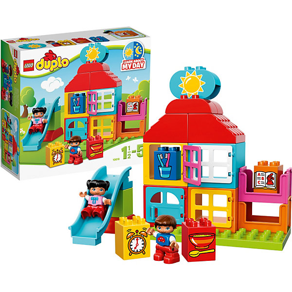 LEGO DUPLO 10616: Мой первый игровой домик LEGO DUPLO 10616: Мой первый игровой домикКонструкторы Лего<br>Приучить ребенка к порядку и познакомить с устройством дома поможет игровой набор LEGO DUPLO (ЛЕГО Дупло) 10616: Мой первый игровой домик. Основой конструкции домика являются прямоугольные разноцветные блоки с открывающимися окошками. Чтобы определиться с назначением комнат (ванная, столовая, кухня, спальня), малыш должен воспользоваться кубиками с рисунками, обозначающими соответствующие помещения. В набор входят 4 таких кубика, а также элемент с изображением солнышка и месяца. Кроме того из деталей набора можно построить горку, которая станет любимым аттракционом для мальчика и девочки, поселившихся в этом кукольном домике.<br><br>Конструкторы LEGO DUPLO (ЛЕГО ДУПЛО), предназначенные для детей дошкольного возраста, сочетают игру и обучение, а также развивают мелкую моторику, пространственное мышление и творческие способности малышей и дошкольников. Кубики LEGO DUPLO (ЛЕГО ДУПЛО) в 8 раз больше, чем обычные кубики, что позволяет ребенку удобно их держать и быстро строить. Большое количество дополнительных элементов делает игровые сюжеты по-настоящему захватывающими и реалистичными. Все наборы ЛЕГО ДУПЛО соответствуют самым высоким европейским стандартам качества и абсолютно безопасны. <br><br>Дополнительная информация:<br>-Размер упаковки: 28,2x26,2x9,5 см<br>-Размеры игрового домика: 22 х 19 х 9 см<br>-Размеры горки: 9 х 4 х 13 см<br>-Вес: 0,60 кг<br>-Деталей: 25 шт.<br>-Материал: пластик<br>-Весь набор упакован в фирменную картонную коробку ЛЕГО<br><br>LEGO DUPLO (ЛЕГО Дупло) 10616: Мой первый игровой домик можно купить в нашем магазине.<br><br>Ширина мм: 263<br>Глубина мм: 284<br>Высота мм: 99<br>Вес г: 599<br>Возраст от месяцев: 18<br>Возраст до месяцев: 60<br>Пол: Унисекс<br>Возраст: Детский<br>SKU: 3786049