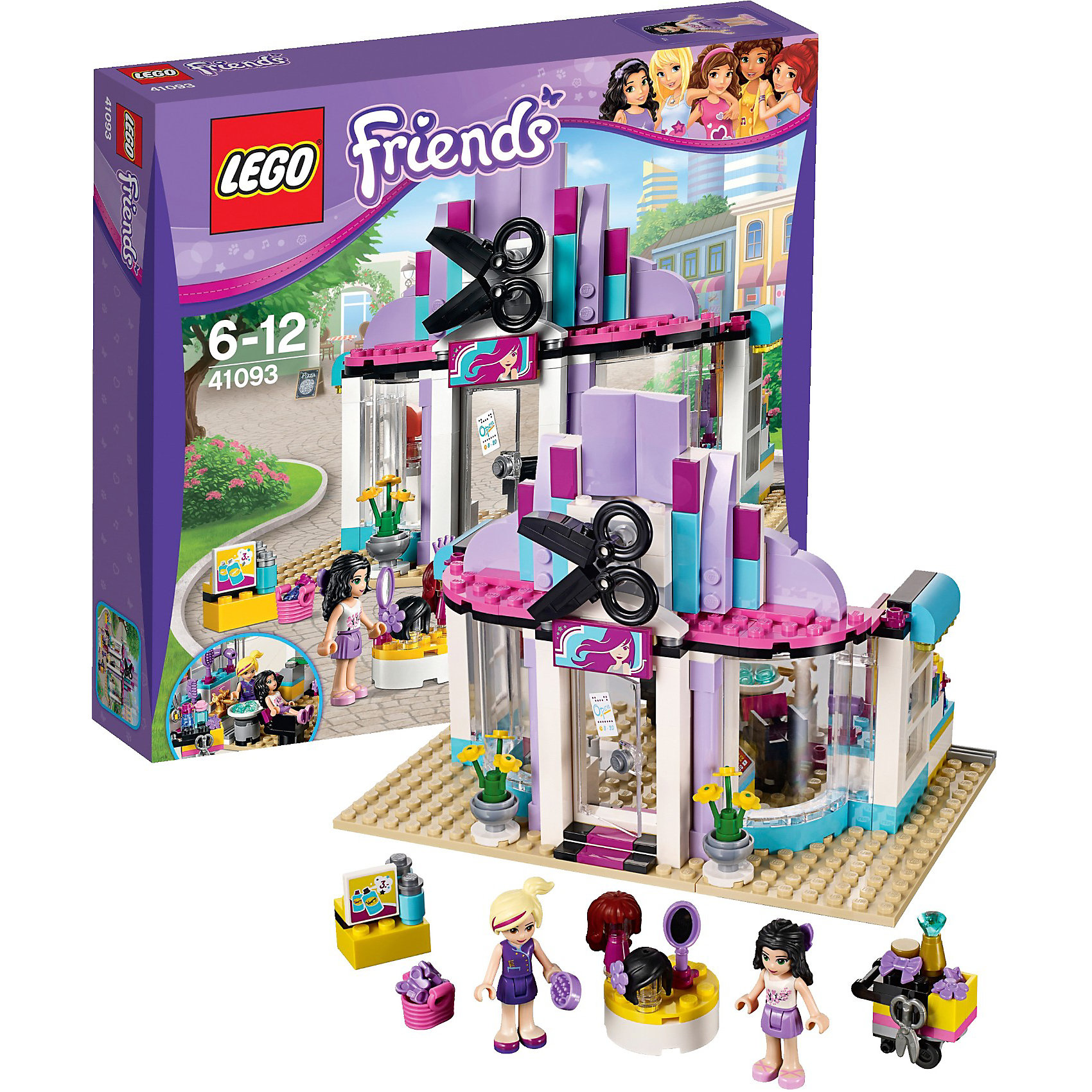 LEGO Friends 41093: Парикмахерская LEGO Friends 41093: ПарикмахерскаяНовая игрушка LEGO Friends (ЛЕГО Подружки) 41093: Парикмахерская откроет удивительный мир моды и стиля. Парикмахерская Хартлейк Сити представляет собой одноэтажное здание с большими прозрачными окнами. На крыше установлена яркая вывеска, а перед фасадом поставлены две вазы с цветами и стенд с рекламой. Фасад заведения можно украсить красочной вывеской и клумбами с садовыми цветами. Внутри парикмахерской есть все необходимое для чудесного преображения – стойка со средствами ухода и инструментами, удобное кресло, парики, расчески, раковина с водой, полки с шампунями и др. Профессиональный стилист Наташа готова предложить моднице Эмме оригинальные прически и даже изменить цвет волос. Какую прическу она хочет сегодня? Пока создается новый образ, Эмма может выпить кофе и почитать журнал. Наташа добавляет к прическе модный аксессуар, который подчеркнет оригинальность прически. В завершении поверни Эмму к зеркалу и покажи ей новый образ. Она довольна!<br><br>Конструирование – это полезное и увлекательное занятие, которое развивает моторику, речь и фантазию. Уникальная серия Lego Friends (Подружки) – это коллекция тематических наборов о крепкой дружбе 5 девочек. Каждый набор Лего серии Подружки – это сюжеты, близкие и понятные девчонкам: новые платья, интерьер дома, питомцы, прогулки на автомобиле и многое другое. При желании игру можно разнообразить героями и аксессуарами из разных конструкторов коллекции Лего Подружки. Все наборы ЛЕГО Подружки соответствуют самым высоким европейским стандартам качества и абсолютно безопасны.<br><br>Дополнительная информация:<br>-Размеры упаковки: 28х26х6 см<br>-Вес: 0,52 кг<br>-Состав: 318 деталей, 2 мини-фигурки (стилист Наташа и посетительница Эмма), аксессуары, инструкция<br>-Размер парикмахерской: 14 х 18 х 13 см<br>-Материал: пластик<br>-Весь набор упакован в фирменную картонную коробку ЛЕГО<br><br>LEGO Friends (ЛЕГО Подружки) 41093: Парикмахерская можно купить в нашем магазине.<br><br>Ширина мм: 279<br>Глубина мм: 261<br>Высота мм: 61<br>Вес г: 542<br>Возраст от месяцев: 72<br>Возраст до месяцев: 156<br>Пол: Женский<br>Возраст: Детский<br>SKU: 3786069