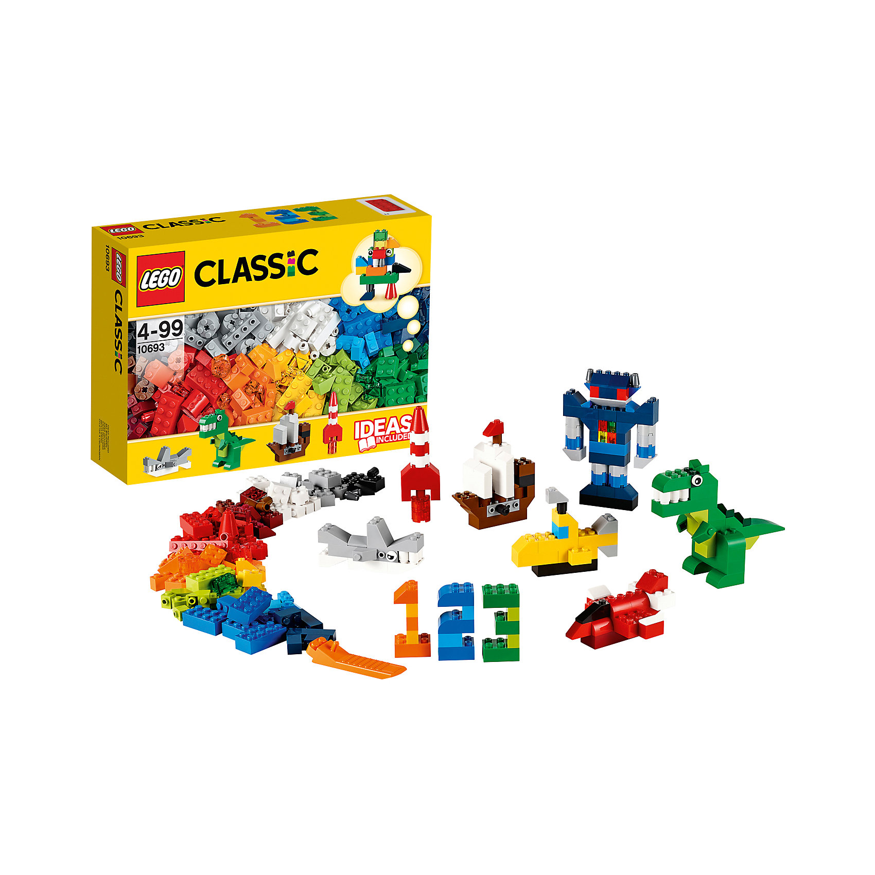 LEGO 10693: Дополнение к набору для творчества – яркие цвета LEGO 10693: Дополнение к набору для творчества – яркие цветаПластмассовые конструкторы<br>От космических ракет и роботов до динозавров и акул – этот набор с кубиками 20 ярких цветов и причудливыми элементами позволит вам собрать все, что придет вам в голову! Не знаете с чего начать? Воспользуйтесь инструкцией с идеями и рекомендациями дизайнеров. Этот набор идеально дополнит либо уже имеющийся набор LEGO.<br><br>Наборы для творчества LEGO (ЛЕГО) идеальны для начинающих строителей всех возрастов. Они также дополнят любую имеющуюся коллекцию LEGO. Набор упакован в удобную пластиковую коробку. <br><br>Дополнительная информация:<br><br>- Конструкторы ЛЕГО развивают усидчивость, внимание, фантазию и мелкую моторику. <br>- Комплектация: кубики. <br>- Количество деталей: 303 шт.<br>- Серия ЛЕГО (LEGO) Наборы для творчества.<br>- Материал: пластик.<br>- Размер упаковки: 26х19х7 см.<br>- Вес: 0,575 кг.<br><br>LEGO 10693: Дополнение к набору для творчества – яркие цвета можно купить в нашем магазине.<br><br>Ширина мм: 264<br>Глубина мм: 190<br>Высота мм: 73<br>Вес г: 491<br>Возраст от месяцев: 48<br>Возраст до месяцев: 144<br>Пол: Унисекс<br>Возраст: Детский<br>SKU: 3786104