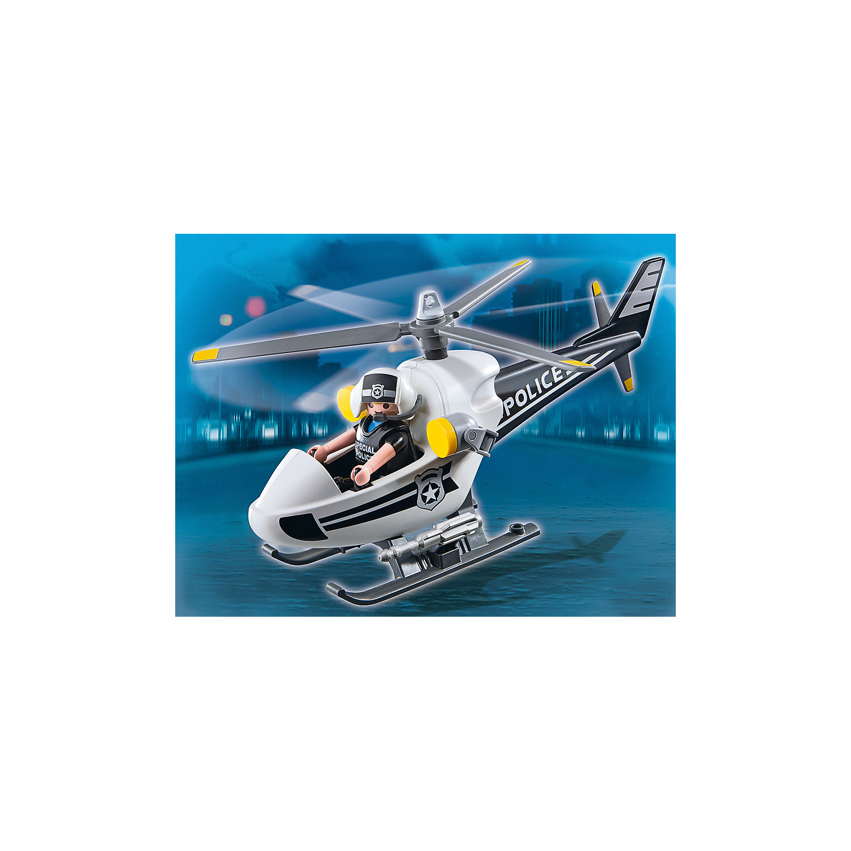 Полицейский вертолет, PLAYMOBIL Полицейский вертолет, PLAYMOBILПластмассовые конструкторы<br>Работа полицейского одна из самых важных и опасных, которая требует больших сил и отваги. При помощи полицейского вертолёта преступник никогда от вас не скроется и вы обязательно его задержите. Компактный полицейский вертолет рассчитанный на одного пилота. У вертолета подвижные лопасти и фонари, также в наборе фигурка полицейского. Все детали прекрасно проработаны и выполнены из высококачественного экологичного пластика безопасного для детей. Играть с таким набором не только приятно и интересно - подобные виды игры развивают мелкую моторику, воображение, творческое мышление.<br><br>Дополнительная информация:<br><br>- 1 фигурка в наборе.<br>- Комплектация: вертолет, фигурка.<br>- Материал: пластик.<br>- Размер упаковки: 19х19х7,6 см.<br>- Высота фигурки: 7,5 см.<br>- Голова, руки, ноги у фигурок подвижные.<br>- Вертолет с подвижными лопастями.<br><br>Набор Меблированный торговый центр, PLAYMOBIL (Плеймобил), можно купить в нашем магазине.<br><br>Ширина мм: 195<br>Глубина мм: 193<br>Высота мм: 76<br>Вес г: 196<br>Возраст от месяцев: 48<br>Возраст до месяцев: 120<br>Пол: Мужской<br>Возраст: Детский<br>SKU: 3786344