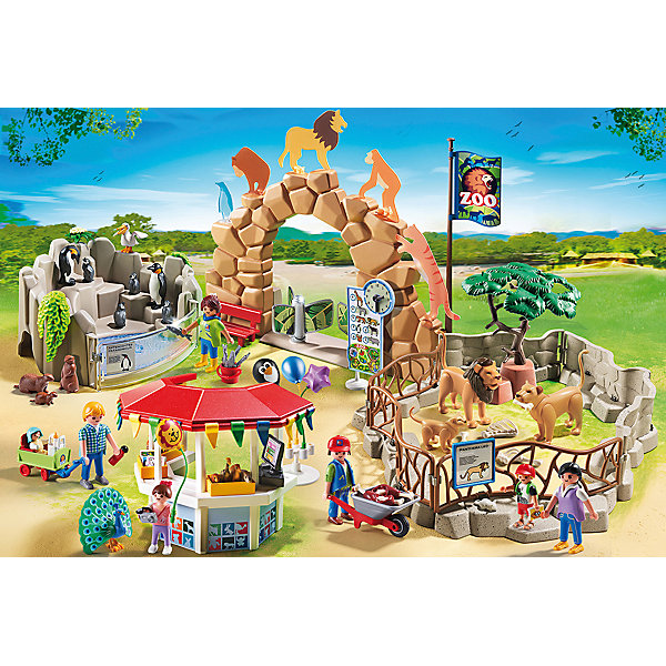 Мой большой зоопарк, PLAYMOBIL Мой большой зоопарк, PLAYMOBILПластмассовые конструкторы<br>Благодаря этому набору, ты сможешь посетить зоопарк, не выходя из дома! Посмотри, сколько здесь животных. Вот семья львов в вольере ждет, когда им принесут мяса, а пингвины в бассейне уже дождались рыбы. Посетители с интересом наблюдают за процессом кормления. В киоске можно купить сувениры, брошюры, шарики. В наборе 7 фигурки детей: 4 фигурки взрослых, два ребенка и один младенец, животные, аксессуары. Фигурки имеют подвижные конечности, в руки можно вложить различные предметы. Все детали прекрасно проработаны и выполнены из высококачественного экологичного пластика безопасного для детей. Играть с таким набором не только приятно и интересно - подобные виды игры развивают мелкую моторику, воображение, творческое мышление.<br><br>Дополнительная информация:<br><br>- 7 фигурок.<br>- Комплектация: 2 фигурки жирафов (мама и детеныш), 2 фигурки слонов (слониха и слонёнок), 4 фигурки львов (лев, львица и 2 львенка), 2 фигурки зебры (мама и детеныш), 3 фигурки взрослых людей, 2 фигурки детей, детали для построения вольеров, фигурки деревьев, коляска и другие детали для обустройства зоопарка и уборки его территории.<br>- Материал: пластик.<br>- Размер упаковки: 60х50х12 см.<br>- Высота фигурки: 7,5 см.<br>- Высота фигурки ребенка: 5,5 см.<br>- Голова, руки, ноги у фигурки подвижные.<br><br>Набор Мой большой зоопарк, PLAYMOBIL (Плеймобил), можно купить в нашем магазине.<br><br>Ширина мм: 519<br>Глубина мм: 350<br>Высота мм: 101<br>Вес г: 1340<br>Возраст от месяцев: 48<br>Возраст до месяцев: 120<br>Пол: Унисекс<br>Возраст: Детский<br>SKU: 3786361
