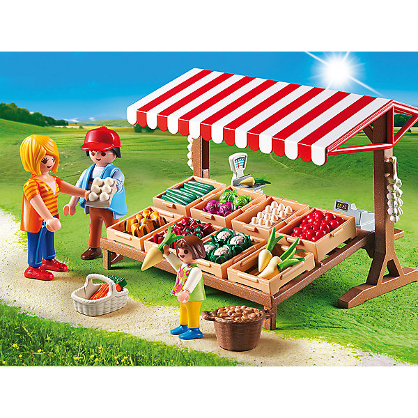 Фермерский рынок, PLAYMOBIL Фермерский рынок, PLAYMOBILПластмассовые конструкторы<br>Тебе представилась удивительная возможность побывать на настоящем фермерском рынке! Посмотри, сколько всего вкусного и полезного лежит на прилавке. Скорее купи что-нибудь к обеду. В наборе - прилавок, фигурка продавца, фигурка мамы с ребенком, продукты и аксессуары, которые сделают игру еще интереснее и реалистичнее. Фигурки имеют подвижные конечности, в руки можно вложить различные предметы. Все детали набора прекрасно проработаны, выполнены из высококачественного пластика. Играть с таким набором не только приятно и интересно - подобные виды игры развивают мелкую моторику, воображение, творческое мышление.<br><br>Дополнительная информация:<br><br>- Комплектация: 3 фигурки, прилавок, продукты, аксессуары. <br>- 3 фигурки в комплекте: продавец, мама с ребенком. <br>- Материал: пластик.<br>- Размер упаковки: 25х19х8 см.<br>- Высота фигурки: 7,5 см. <br>- Высота фигурки ребенка: 5,5 см.<br>- Голова, руки, ноги у фигурок подвижные.<br><br>Набор Фермерский рынок, PLAYMOBIL (Плеймобил), можно купить в нашем магазине.<br><br>Ширина мм: 254<br>Глубина мм: 190<br>Высота мм: 76<br>Вес г: 342<br>Возраст от месяцев: 48<br>Возраст до месяцев: 120<br>Пол: Унисекс<br>Возраст: Детский<br>SKU: 3786395