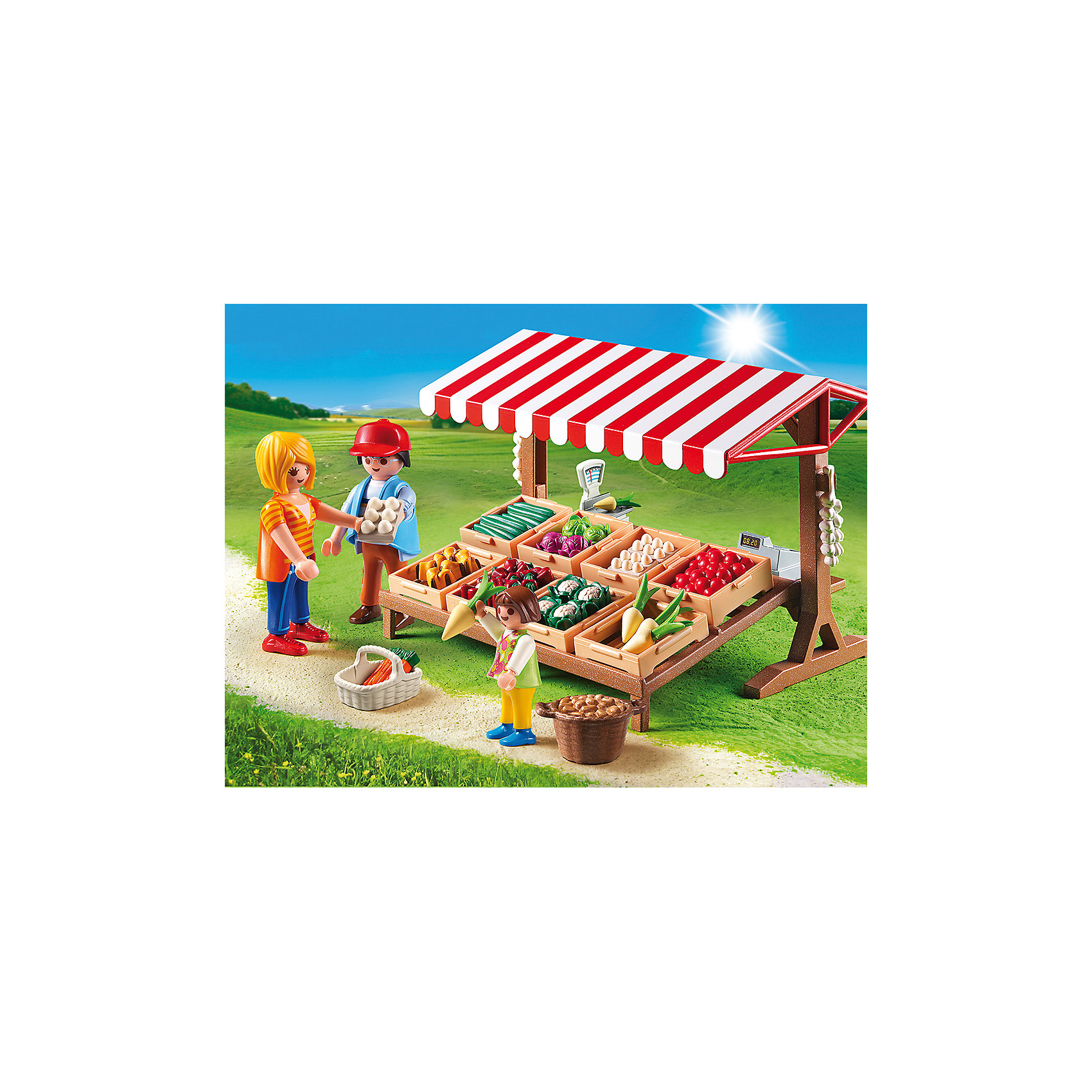 Фермерский рынок, PLAYMOBIL Фермерский рынок, PLAYMOBILПластмассовые конструкторы<br>Тебе представилась удивительная возможность побывать на настоящем фермерском рынке! Посмотри, сколько всего вкусного и полезного лежит на прилавке. Скорее купи что-нибудь к обеду. В наборе - прилавок, фигурка продавца, фигурка мамы с ребенком, продукты и аксессуары, которые сделают игру еще интереснее и реалистичнее. Фигурки имеют подвижные конечности, в руки можно вложить различные предметы. Все детали набора прекрасно проработаны, выполнены из высококачественного пластика. Играть с таким набором не только приятно и интересно - подобные виды игры развивают мелкую моторику, воображение, творческое мышление.<br><br>Дополнительная информация:<br><br>- Комплектация: 3 фигурки, прилавок, продукты, аксессуары. <br>- 3 фигурки в комплекте: продавец, мама с ребенком. <br>- Материал: пластик.<br>- Размер упаковки: 25х19х8 см.<br>- Высота фигурки: 7,5 см. <br>- Высота фигурки ребенка: 5,5 см.<br>- Голова, руки, ноги у фигурок подвижные.<br><br>Набор Фермерский рынок, PLAYMOBIL (Плеймобил), можно купить в нашем магазине.<br><br>Ширина мм: 254<br>Глубина мм: 190<br>Высота мм: 76<br>Вес г: 342<br>Возраст от месяцев: 48<br>Возраст до месяцев: 120<br>Пол: Унисекс<br>Возраст: Детский<br>SKU: 3786395