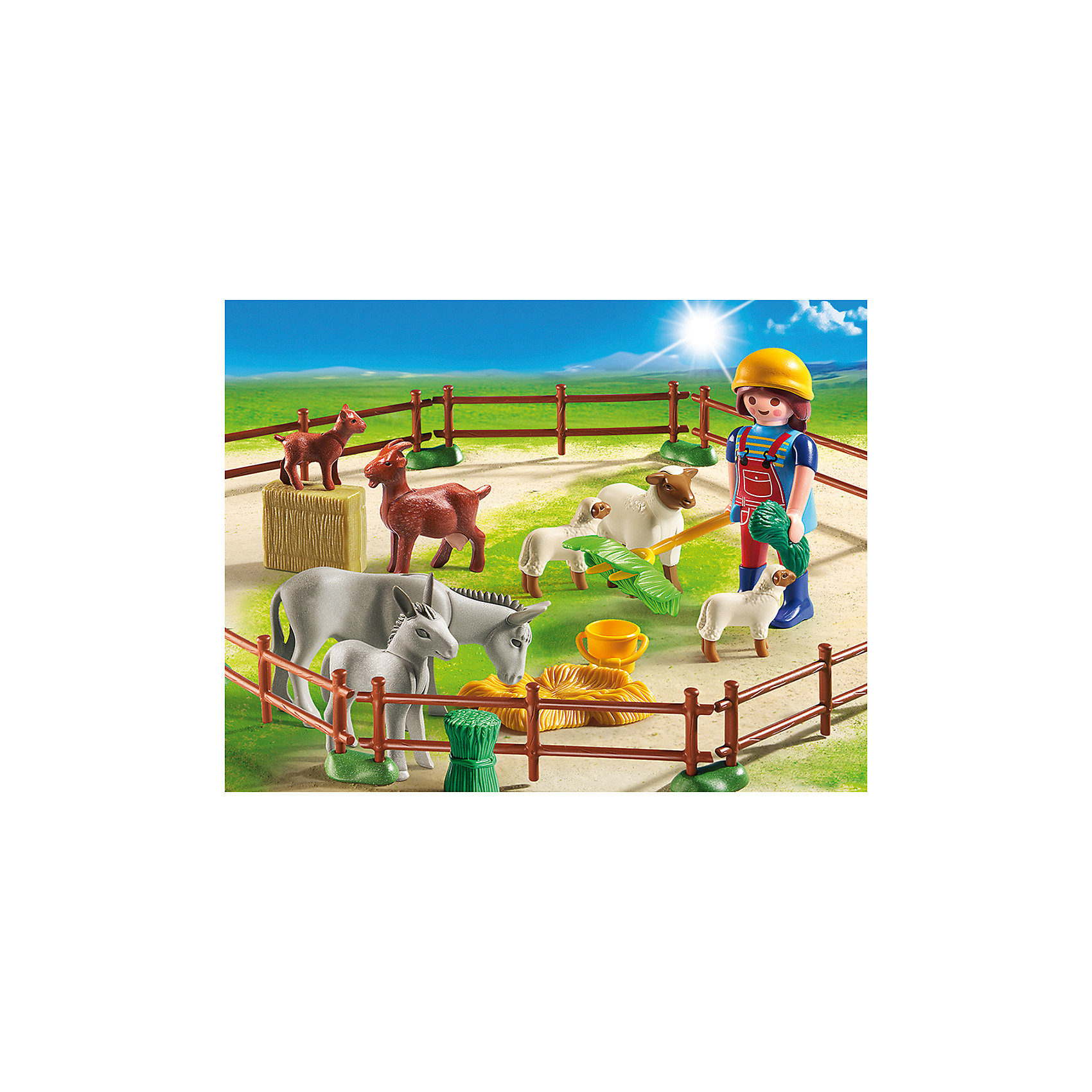 Фермер с домашними животными, PLAYMOBIL Фермер с домашними животными, PLAYMOBILПластмассовые конструкторы<br>Отправляйся на ферму, посмотри, как фермер ухаживает за своими животными. В наборе фигурка фермера, животные, ограждение, сено, аксессуары. Фигурка имеет подвижные конечности, в руки можно вложить различные предметы. Все детали прекрасно проработаны и выполнены из высококачественного экологичного пластика безопасного для детей. Играть с таким набором не только приятно и интересно - подобные виды игры развивают мелкую моторику, воображение, творческое мышление.<br><br>Дополнительная информация:<br><br>- 1 фигурка.<br>- Комплектация: 1 фигурка, животные (осел, осленок, коза, козленок, овца, 2 ягненка), аксессуары, забор.<br>- Материал: пластик.<br>- Размер упаковки: 19х15х7,6 см.<br>- Высота фигурки: 7,5 см.<br>- Голова, руки, ноги у фигурки подвижные.<br><br>Набор Фермер с домашними животными, PLAYMOBIL (Плеймобил), можно купить в нашем магазине.<br><br>Ширина мм: 193<br>Глубина мм: 144<br>Высота мм: 76<br>Вес г: 196<br>Возраст от месяцев: 48<br>Возраст до месяцев: 120<br>Пол: Унисекс<br>Возраст: Детский<br>SKU: 3786399