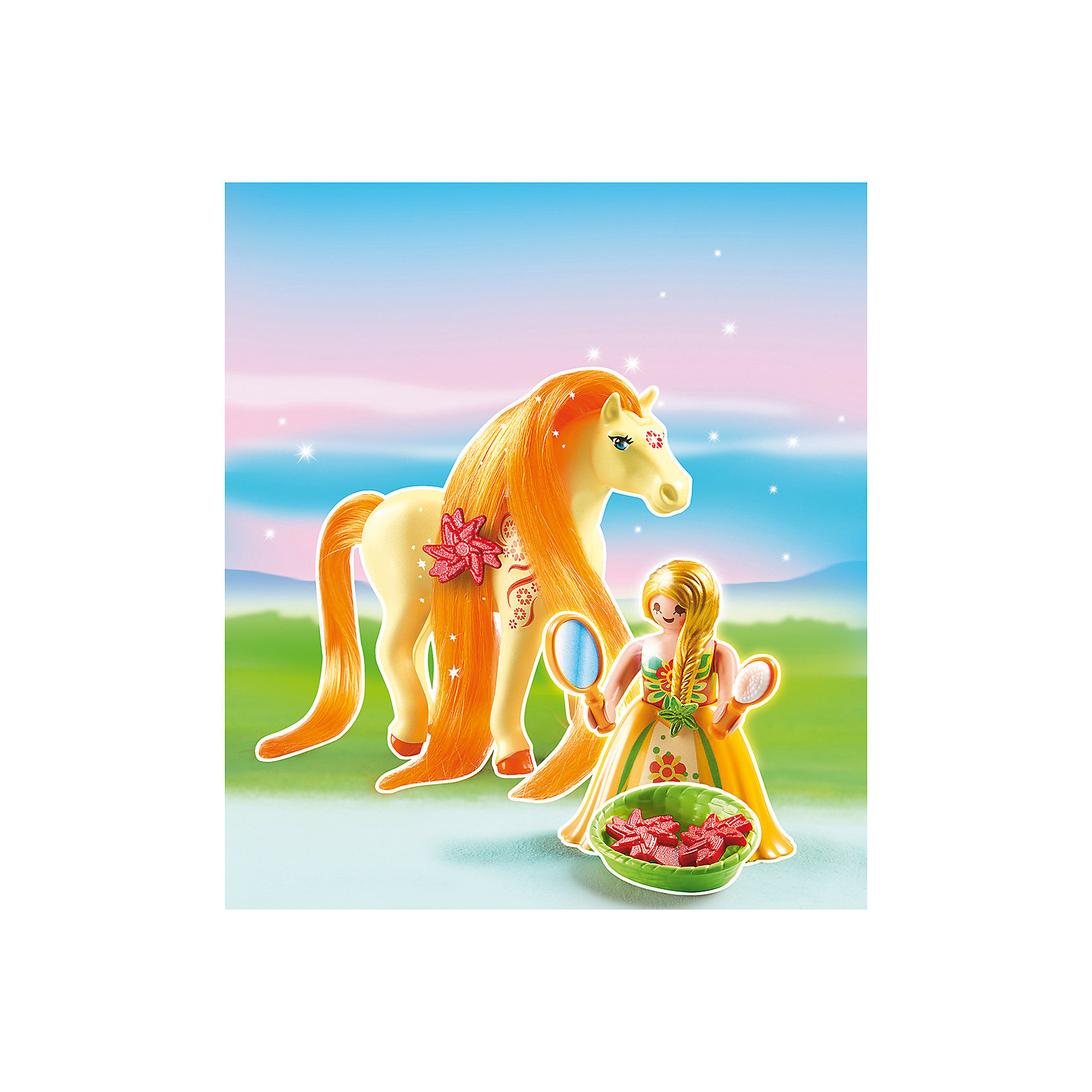 Принцессы: Принцесса Санни с Лошадкой, PLAYMOBIL Принцессы: Принцесса Санни с Лошадкой, PLAYMOBILПластмассовые конструкторы<br>Принцессы: Принцесса Санни с Лошадкой, PLAYMOBIL (Плэймобил)<br><br>Характеристики:<br><br>• можно расчесать лошадку и сделать ей прическу<br>• голова лошади подвижна<br>• материал: пластик<br>• в комплекте: лошадка, девочка, расческа, зеркало, заколка, корзинка<br>• размер упаковки: 16,9х24,6х8 см<br>• вес: 110 грамм<br><br>С помощью набора от Плэймобил ребенок сможет помочь девочки расчесать роскошную гриву лошадки и даже украсить ее заколкой. В комплекте вы найдете всё необходимое для этого. Аксессуары хорошо помещаются в руки девочки, что значительно облегчает процесс игры. Пышное платье принцессы можно снять, чтобы она смогла оседлать лошадку. Детали изготовлены из прочного высококачественного пластика. Этот набор непременно понравится вашему ребенку!<br><br>Принцессы: Принцесса Санни с Лошадкой, PLAYMOBIL (Плэймобил) вы можете купить в нашем интернет-магазине.<br><br>Ширина мм: 239<br>Глубина мм: 167<br>Высота мм: 73<br>Вес г: 101<br>Возраст от месяцев: 60<br>Возраст до месяцев: 120<br>Пол: Женский<br>Возраст: Детский<br>SKU: 3786432