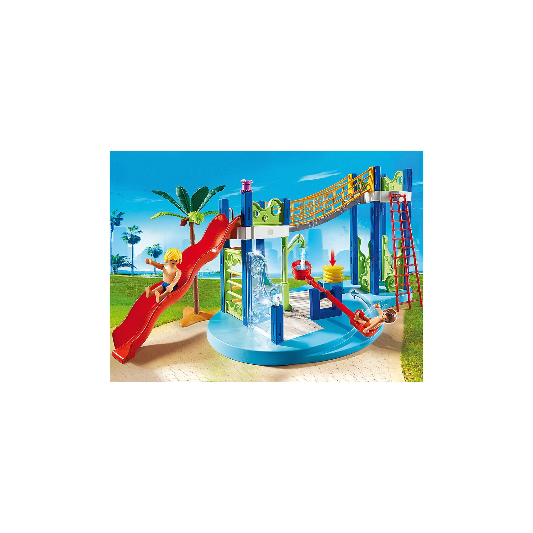 Аквапарк: Игровая площадка, PLAYMOBIL Аквапарк: Игровая площадка, PLAYMOBILПластмассовые конструкторы<br>С этим замечательным набором ты попадешь в настоящий аквапарк! Прокатись на крутотой горке, качайся на качелях, а потом прими контрастный душ. Душ поворачивается таким образом, что вода может наполнять ковш качелей. Набор оснащен работающей помпой. На горке установлена фигурка осьминожки, которая служит светофором. Поворачивай голову, чтобы был виден цвет. Если красный - ехать с горки нельзя, если зеленый - можно. В наборе - фигурка посетителя, в руки которого можно вкладывать различные предметы. Все детали прекрасно проработаны и выполнены из высококачественного экологичного пластика безопасного для детей. Играть с таким набором не только приятно и интересно - подобные виды игры развивают мелкую моторику, воображение, творческое мышление.<br><br>Дополнительная информация:<br><br>- 1 фигурка в наборе.<br>- Комплектация: фигурка, горка для скольжения, функциональный душ и водные качели, аксессуары. <br>- Материал: пластик.<br>- Размер игрушки: 61x24x21 см.<br>- Высота фигурки: 7,5 см.<br>- Голова, руки, ноги у фигурок подвижные.<br><br>Набор Аквапарк: Игровая площадка, PLAYMOBIL (Плеймобил), можно купить в нашем магазине.<br><br>Ширина мм: 389<br>Глубина мм: 281<br>Высота мм: 99<br>Вес г: 903<br>Возраст от месяцев: 48<br>Возраст до месяцев: 120<br>Пол: Унисекс<br>Возраст: Детский<br>SKU: 3786435