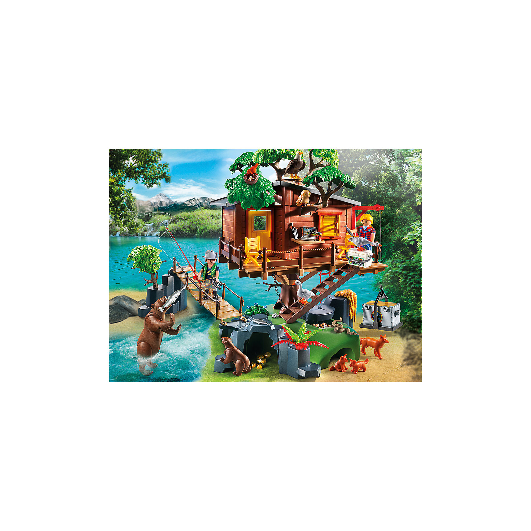В поисках приключений: Дом на дереве, PLAYMOBIL В поисках приключений: Дом на дереве, PLAYMOBILПластмассовые конструкторы<br>Хочешь отлично провести время? Проведи отпуск в этой чудесном доме на дереве! Отсюда так удобно любоваться видами природы и наблюдать за животными. Если хочешь, можно пойти и половить рыбу. Чтобы защитить дом от диких животных, натяни специальную цепь на ступени и подними их. В самом доме очень уютно. Нижняя кровать служит местом для хранения веревочной лестницы и других вещей. В наборе масса аксессуаров, без которых невозможно выжить в лесу - топор, лампа, цифровая камера, бинокль, лопата. В кроне дерева есть смотровая площадка, попасть на которую можно через мансардное окно. Большая пещера и маленькая пещера соединяются между собой и могут служить убежищем. Посмотри! Здесь можно найти золотые самородки! Скорей доставай их и прячь в секретное убежище, затем поднимай добычу на подъемнике в дом. Все детали набора прекрасно проработаны, выполнены из высококачественного пластика. Играть с таким набором не только приятно и интересно - подобные виды игры развивают мелкую моторику, воображение, творческое мышление.<br><br>Дополнительная информация:<br><br>- 2 фигурки в комплекте.<br>- Комплектация: 2 фигурки, фигурки животных ( медведица с медвежонком, лиса с лисятами, птицы, рыба), подвесной мост, лестница, пещера, дерево, мебель, золото, аксессуары.<br>- Материал: пластик.<br>- Высота фигурки: 7,5 см.<br>- Размер дома: 60 x 32 x 38 см.<br><br>Набор В поисках приключений: Дом на дереве, PLAYMOBIL (Плеймобил), можно купить в нашем магазине.<br><br>Ширина мм: 517<br>Глубина мм: 386<br>Высота мм: 129<br>Вес г: 1822<br>Возраст от месяцев: 48<br>Возраст до месяцев: 120<br>Пол: Унисекс<br>Возраст: Детский<br>SKU: 3786443