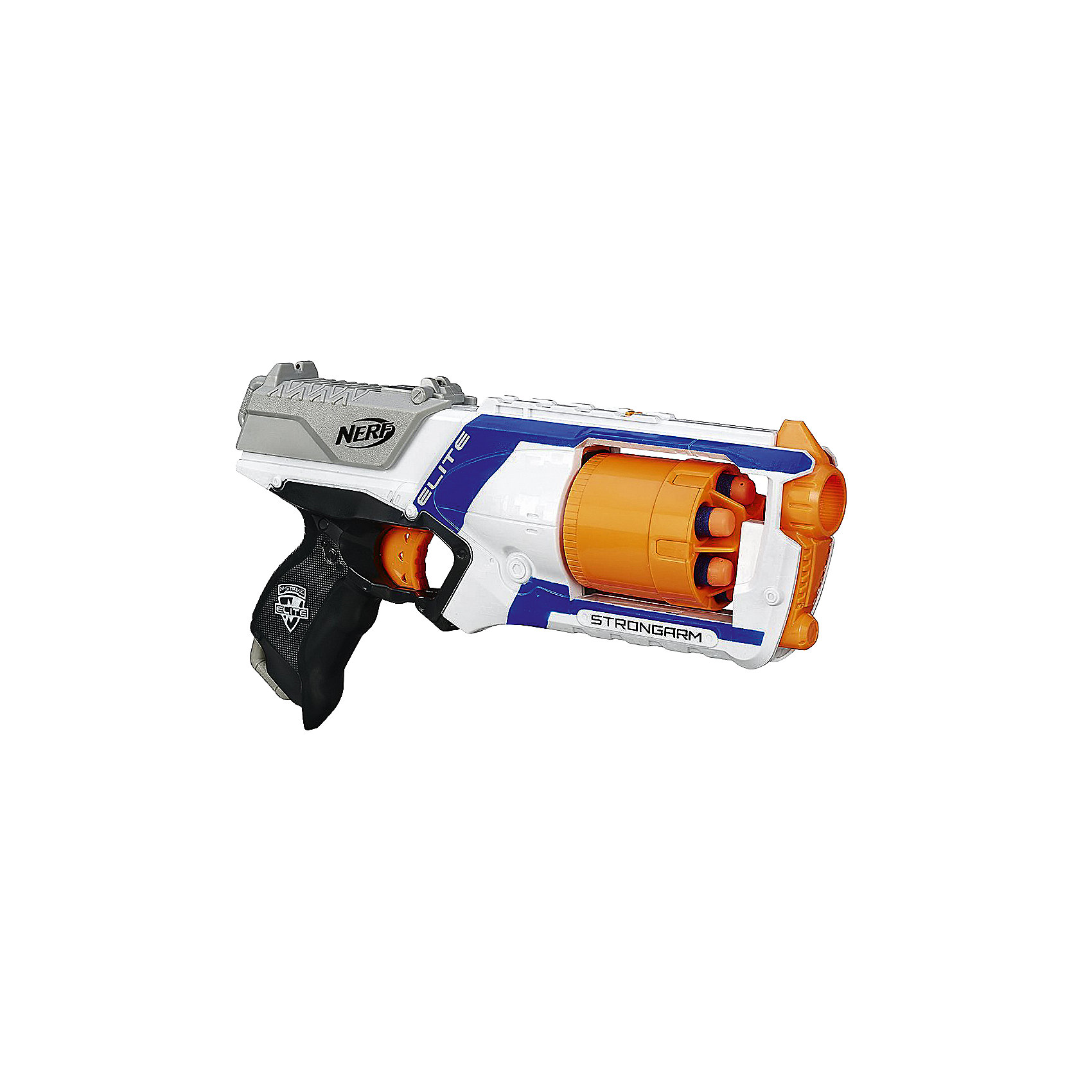 Бластер Элит Стронгарм new, NERF Бластер Элит Стронгарм new, NERFБластеры, пистолеты и прочее<br>Бластер Элит Стронгарм new, NERF оснащен шестизарядным барабаном для скоростной стрельбы и имеет 2 режима огня: ручной и полуавтоматический. При стрельбе в ручном режиме после каждого выстрела нужно передернуть затвор, а в полуавтоматическом - зажать курок и быстро дергать затвор.<br><br>Дополнительная информация:<br><br>Размеры: 31 x 6 x 14 см.<br>6 стрел в комплекте.<br>Стреляет на расстояние свыше 22 метров.<br><br><br>Бластер Элит Стронгарм new, NERF (Нерф) можно купить в нашем магазине.<br><br>Ширина мм: 322<br>Глубина мм: 228<br>Высота мм: 71<br>Вес г: 522<br>Возраст от месяцев: 96<br>Возраст до месяцев: 144<br>Пол: Мужской<br>Возраст: Детский<br>SKU: 3795555