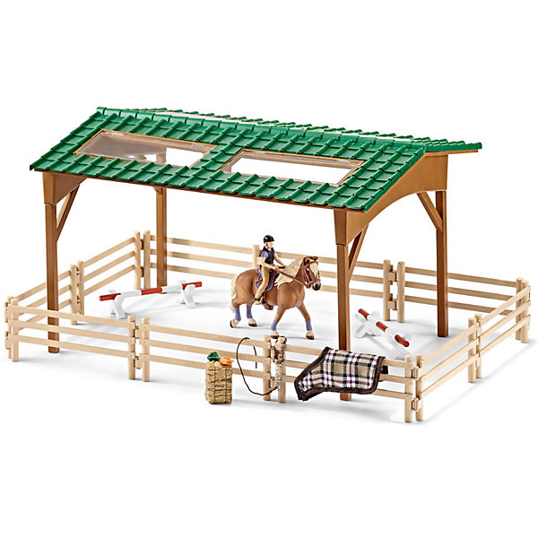 Набор Для верховой езды, Schleich Набор Для верховой езды, SchleichИгровые наборы с фигурками<br>Набор Для верховой езды, Schleich (Шляйх) станет прекрасным подарком для всех юных любителей грациозных животных и отличным дополнением к другим игровым наборам данной серии Шляйх. Теперь Вы сможете ежедневно готовить свою лошадку к соревнованиям по конкуру.<br>Большая арена состоит из ограждения и навеса с крышей и прозрачными открывающимися окошками. В комплект также входят различные игровые аксессуары, которые легко крепятся на перила загона, фигурка наездницы, препятствия и корм для лошадки. Все детали изготовлены из качественного каучукового пластика, который безопасен для детей, приятны на ощупь, раскрашены вручную и имеют оригинальную текстуру, повторяющую образ реальных предметов.<br><br>Дополнительная информация:<br><br>- В комплекте: детали для сборки арены для конкура, препятствия для соревнований, лошадка с наездницей, корм, аксессуары.<br>- Материал: каучуковый пластик.<br>- Размер упаковки: 39,5 x 31,5 x 11 см. <br>- Вес: 1 кг.<br><br>Набор Для верховой езды, Schleich (Шляйх) можно купить в нашем интернет-магазине.<br><br>Ширина мм: 403<br>Глубина мм: 317<br>Высота мм: 114<br>Вес г: 1257<br>Возраст от месяцев: 36<br>Возраст до месяцев: 96<br>Пол: Женский<br>Возраст: Детский<br>SKU: 3829725