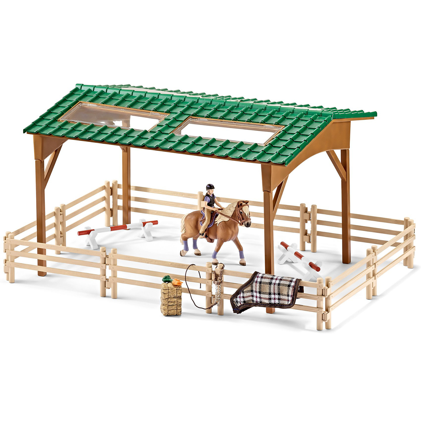Набор Для верховой езды, Schleich Набор Для верховой езды, SchleichМир животных<br>Набор Для верховой езды, Schleich (Шляйх) станет прекрасным подарком для всех юных любителей грациозных животных и отличным дополнением к другим игровым наборам данной серии Шляйх. Теперь Вы сможете ежедневно готовить свою лошадку к соревнованиям по конкуру.<br>Большая арена состоит из ограждения и навеса с крышей и прозрачными открывающимися окошками. В комплект также входят различные игровые аксессуары, которые легко крепятся на перила загона, фигурка наездницы, препятствия и корм для лошадки. Все детали изготовлены из качественного каучукового пластика, который безопасен для детей, приятны на ощупь, раскрашены вручную и имеют оригинальную текстуру, повторяющую образ реальных предметов.<br><br>Дополнительная информация:<br><br>- В комплекте: детали для сборки арены для конкура, препятствия для соревнований, лошадка с наездницей, корм, аксессуары.<br>- Материал: каучуковый пластик.<br>- Размер упаковки: 39,5 x 31,5 x 11 см. <br>- Вес: 1 кг.<br><br>Набор Для верховой езды, Schleich (Шляйх) можно купить в нашем интернет-магазине.<br><br>Ширина мм: 400<br>Глубина мм: 317<br>Высота мм: 111<br>Вес г: 1242<br>Возраст от месяцев: 36<br>Возраст до месяцев: 96<br>Пол: Женский<br>Возраст: Детский<br>SKU: 3829725