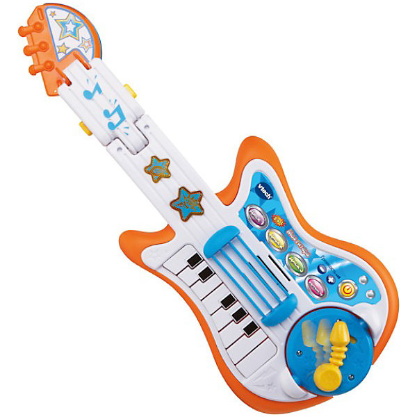 Развивающая игрушка Моя гитара, Vtech Развивающая игрушка Моя гитара, VtechГитары<br>Развивающая игрушка Моя гитара, Vtech (Втеч).<br><br>Характеристики:<br><br>• Для детей от 3 до 6 лет<br>• Материал: пластик<br>• 13 песен и мелодий из мультфильмов<br>• Батарейки: 3 типа АА (в комплекте демонстрационные)<br>• Упаковка: красочная подарочная коробка<br>• Размер упаковки: 56х28х8 см.<br><br>Развивающая игрушка Моя гитара от французской компании Vtech – замечательная музыкальная игрушка 3 в 1 для юных меломанов. Игрушка совмещает в себе сразу 3 музыкальных инструмента: гитару, пианино, барабан с тарелкой. Ваш ребенок сможет фантазировать целыми днями с этим удивительным музыкальным инструментом. Малыш может наигрывать в такт песням из знаменитых мультфильмов или же придумать свою собственную мелодию. <br><br>Переключаясь с гитары на барабан, пианино или тарелку, ребенок сможет самостоятельно создать настоящее музыкальное произведение. Удобный ремень, расположенный на гитаре, позволит играть стоя и пританцовывать. Световые эффекты, кнопка аплодисментов и эффекты тремоло помогут малышу создать настоящий домашний концерт с овациями. На игрушке есть кнопка включения, кнопки увеличения и уменьшения громкости, а также 4 кнопки с мелодиями. <br><br>Панель со струнами подвижная. На грифе расположены светящиеся звуковые кнопки в форме звёздочек. У гитары есть круглая вставка с гитарным рычажком, с обратной стороны которой находится барабан. Гитарный гриф можно трансформировать в барабанную тарелку. У встроенного пианино 13 клавиш. Предусмотрен таймер автоматического отключения. Игрушка изготовлена из прочного безопасного пластика. Продается в красочной коробке и идеально подходит в качестве подарка.<br><br>Развивающую игрушку Моя гитара, Vtech (Втеч) можно купить в нашем интернет-магазине.<br><br>Ширина мм: 280<br>Глубина мм: 80<br>Высота мм: 560<br>Вес г: 1280<br>Возраст от месяцев: 12<br>Возраст до месяцев: 48<br>Пол: Унисекс<br>Возраст: Детский<br>SKU: 3848613