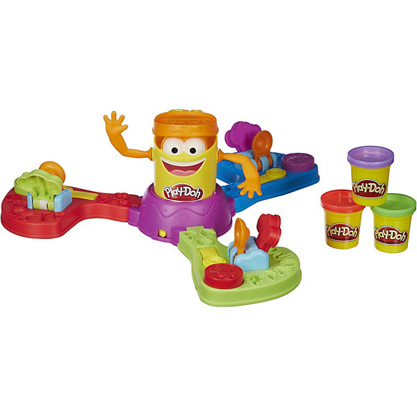 Игра Забавная Плейдошка, Play-Doh Игра Забавная Плейдошка, Play-DohНаборы для лепки<br>Игра Play-Doh - прекрасная игра для всей семьи. В центре игры находится забавный Плейдошка, вокруг него находятся 3 пусковых устройства. Как только вы запустите механизм вращения, потешная баночка-человечек начнет крутиться, дразня игроков вращающимися руками и не переставая хлопать шапкой-крышечной, закрывая и открывая ее. Игроки должны:<br>- Заложить пластилин в специальную формочку в пусковом устройстве.<br>- Прижать его сверху круглым прессом, чтобы получился пластилиновый шарик.<br>- Метко запустить шарик в Плейдошку, нажав на специальную кнопочку. Сделать это надо в тот момент, когда человечек повернется к вам лицом и откроет крышечку. <br>Кто будет точнее всех и метко попадет в Плейдошку больше других - тот и победил. Игра выполнена из высококачественного прочного пластика, имеет удобные крепления деталей, легко собирается и разбирается. Развивает внимание, мелкую моторику, координацию. <br><br>Дополнительная информация:<br><br>- Комплектация: игровая установка (сборная), 3 баночки пластилина Play-Doh, инструкция.<br>- Материал: пластик, пластилин.<br>- Элемент питания: 1 х C 1.5V (не входит в комплект).<br>- Количество игроков: 2 или 3.<br>- Размер упаковки: 27 х 8 х 27 см<br><br>Игру Play-Doh (Плей- До) можно купить в нашем магазине.<br><br>Ширина мм: 81<br>Глубина мм: 267<br>Высота мм: 267<br>Вес г: 1090<br>Возраст от месяцев: 48<br>Возраст до месяцев: 84<br>Пол: Унисекс<br>Возраст: Детский<br>SKU: 3854428