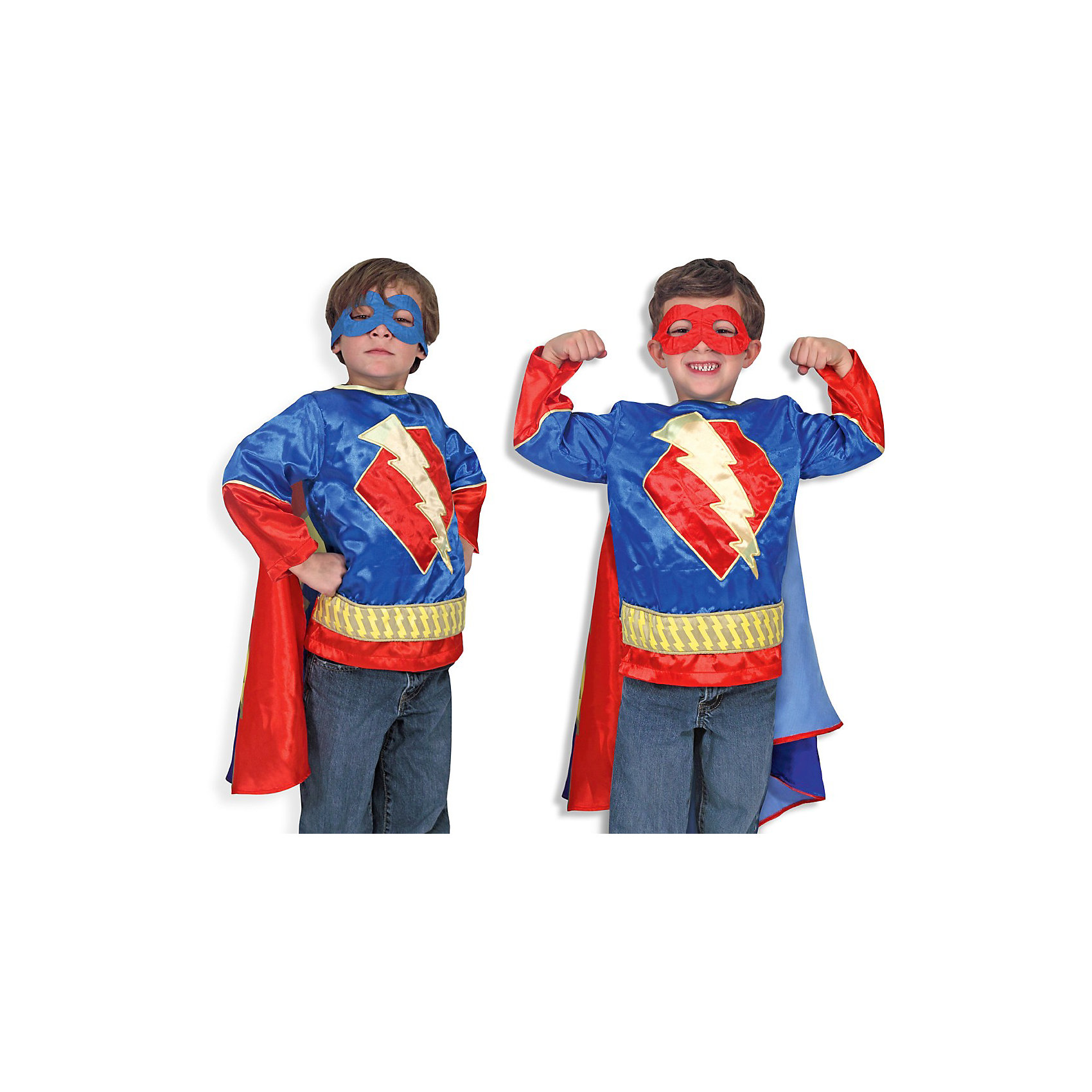 Карнавальный костюм Супер-Герой, Melissa & Doug Карнавальный костюм Супер-Герой, Melissa & DougДети обожают комиксы и перевоплощения! Подарите Вашему мальчику карнавальный костюм Супер-Герой, Melissa & Doug и счастью не будет предела. Пираты и злодеи расступаются, когда на арену выступает Супергерой! Он смотрит на все проблемы через двуцветную полумаску и приходит на помощь всем слабым. При этом за ним так красиво развевается сине - полосатый плащ. Карнавальный костюм Супер-Герой прекрасно подойдет для мальчика 3-6 лет. Он будет хитом утренника в саду, новогодней вечеринки и забавной фотосессии. Подарите ребенку часы безграничной фантазии и суперсилы в костюме Супер-Герой, Melissa & Doug !<br><br>Дополнительная информация:<br><br>- Карнавальный костюм для мальчика;<br>- В комплекте: маска, блузка с плащом;<br>- Отлично подойдет для праздников, карнавалов, вечеринок;<br>- Необычный костюм;<br>- Красочный дизайн;<br>- Размер упаковки: 45 х 1 х 70 см;<br>- Вес: 589 г<br><br>Карнавальный костюм Супер-Герой, Melissa & Doug можно купить в нашем интернет-магазине.<br><br>Ширина мм: 450<br>Глубина мм: 10<br>Высота мм: 700<br>Вес г: 589<br>Возраст от месяцев: 36<br>Возраст до месяцев: 72<br>Пол: Мужской<br>Возраст: Детский<br>SKU: 3861964