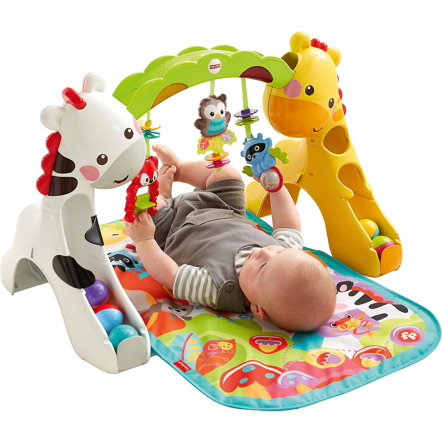 Игровой центр Растем вместе, Fisher-Price Игровой центр Растем вместе, Fisher-PriceИгровые столики и центры<br>Игровой центр Растем вместе, Fisher-Price (Фишер Прайс) – это отличный тренажер для развития вашего ребенка.<br>Детский игровой центр «Растем вместе» от известного бренда Fisher-Price предназначен для активных и любознательных малышей. Даже самые маленькие детки смогут, играя познавать что-то новое и развиваться физически. Игровой комплекс очень удобен, ребенок может играть с ним, находясь в разных положениях: лежа, сидя и стоя. Высоту можно менять, фиксируя ее на нужном уровне. С двух сторон игрового центра находятся две горки в виде Жираф и Зебра с которых так весело скатываются шарики, идущие в комплекте! Маленькие дети увлеченно играют с игрушками, издающими звуковые и световые эффекты, потому в игровом центре Растем вместе есть два музыкальных режима. Общая продолжительность мелодий составляет 20 минут! Включив музыкальный режим, малыш услышит не только интересные звуки, но и мелодии. Одновременно с музыкой развлекать вашего ребенка будут разноцветные огоньки. Игровой комплекс прост в уходе и долговечен - его мягкий коврик предназначен для многократной машинной стирки.<br><br>Дополнительная информация:<br><br>- В комплекте: коврик, игровая панель, 5 шариков<br>- Батарейки: 3 х ААА / LR03 1.5V (мизинчиковые) (в комплект не входят)<br>- Материал: высококачественный пластик, текстиль<br>- Размер упаковки: 42,9 х 66,5 х 10,9 см.<br><br>Игровой центр Растем вместе, Fisher-Price (Фишер Прайс) можно купить в нашем интернет-магазине.<br><br>Ширина мм: 672<br>Глубина мм: 431<br>Высота мм: 119<br>Вес г: 2793<br>Возраст от месяцев: 0<br>Возраст до месяцев: 12<br>Пол: Унисекс<br>Возраст: Детский<br>SKU: 3863140