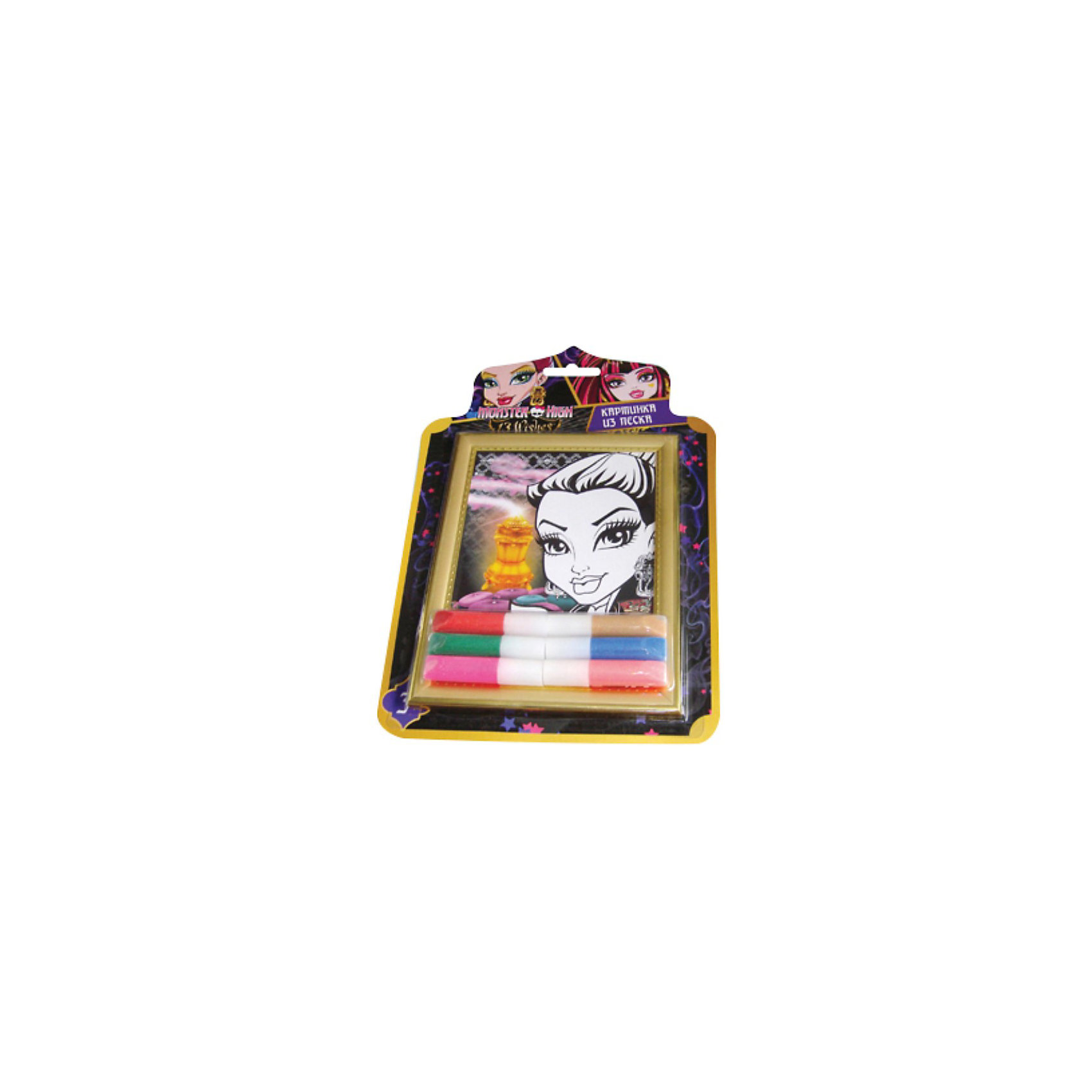 Набор Создай картинку 3D, Monster High Набор Создай картинку 3D, Monster HighПесочные картинки<br>Набор Создай картинку 3D, Monster High - увлекательный набор для детского творчества, который позволит Вашей девочке создать свои первые маленькие шедевры. Процесс создания картины из песка прост и не представляет сложности для ребенка, на основу уже нанесен контур рисунка, нужно только аккуратно приклеить на него песок. Разнообразие цветов позволит раскрасить картинку согласно своей фантазии. Результатом работы будет оригинальная картинка-портрет героини популярного мультсериала Мonster High (Школа монстров).<br><br>Дополнительная информация:<br><br>- В комплекте: рамка, картинка-трафарет, песок с клеем - 6 цветов х 5,5 гр.<br>- Материал: картон.<br>- Размер упаковки: 1,5 x 32 x 21,2 см.<br>- Вес: 180 гр.<br><br>Набор способствует развитию мелкой моторики рук, внимания, творческих и художественных способностей ребенка.<br><br>Набор Создай картинку 3D, Monster High (Монстр Хай) можно купить в нашем интернет-магазине.<br><br>Ширина мм: 15<br>Глубина мм: 212<br>Высота мм: 320<br>Вес г: 18<br>Возраст от месяцев: 36<br>Возраст до месяцев: 144<br>Пол: Женский<br>Возраст: Детский<br>SKU: 3866746