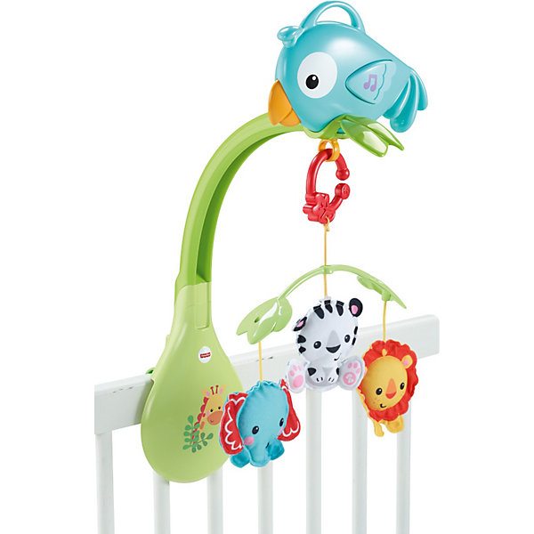 Мобиль 3 в 1 Друзья из тропического леса, Fisher-Price Мобиль 3 в 1 Друзья из тропического леса, Fisher-PriceМобили<br>Ваш кроха придет в восторг от мобиля 3 в 1 от Fisher-Price. Три цветные мягкие игрушки будут плавно крутиться, привлекая внимание малыша, а умиротворяющая музыка (длительность 20 минут) успокоит ребенка. Когда малыш подрастет, мобиль можно открепить от кроватки - он станет прекрасной развивающей игрушкой. Фигурки разной формы и цвета помогут развить мелкую моторику и цветовосприятие. Прикрепите любимые игрушки малыша из серии Друзья из тропического леса к навесу коляски для веселых игр в пути и используйте музыкальную птичку вне дома - чтобы малыш всегда мог играть с любимыми и хорошо знакомыми игрушками и слушать новую музыку. <br><br>Дополнительная информация:<br><br>- Материал: пластик, текстиль.<br>- Элемент питания: 3 АА (LR06) батарейки ( не входят в комплект).<br><br>Мобиль 3 в 1 Друзья из тропического леса, Fisher-Price (Фишер Прайс), можно купить в нашем магазине.<br><br>Ширина мм: 358<br>Глубина мм: 281<br>Высота мм: 73<br>Вес г: 798<br>Возраст от месяцев: 0<br>Возраст до месяцев: 24<br>Пол: Унисекс<br>Возраст: Детский<br>SKU: 3887485