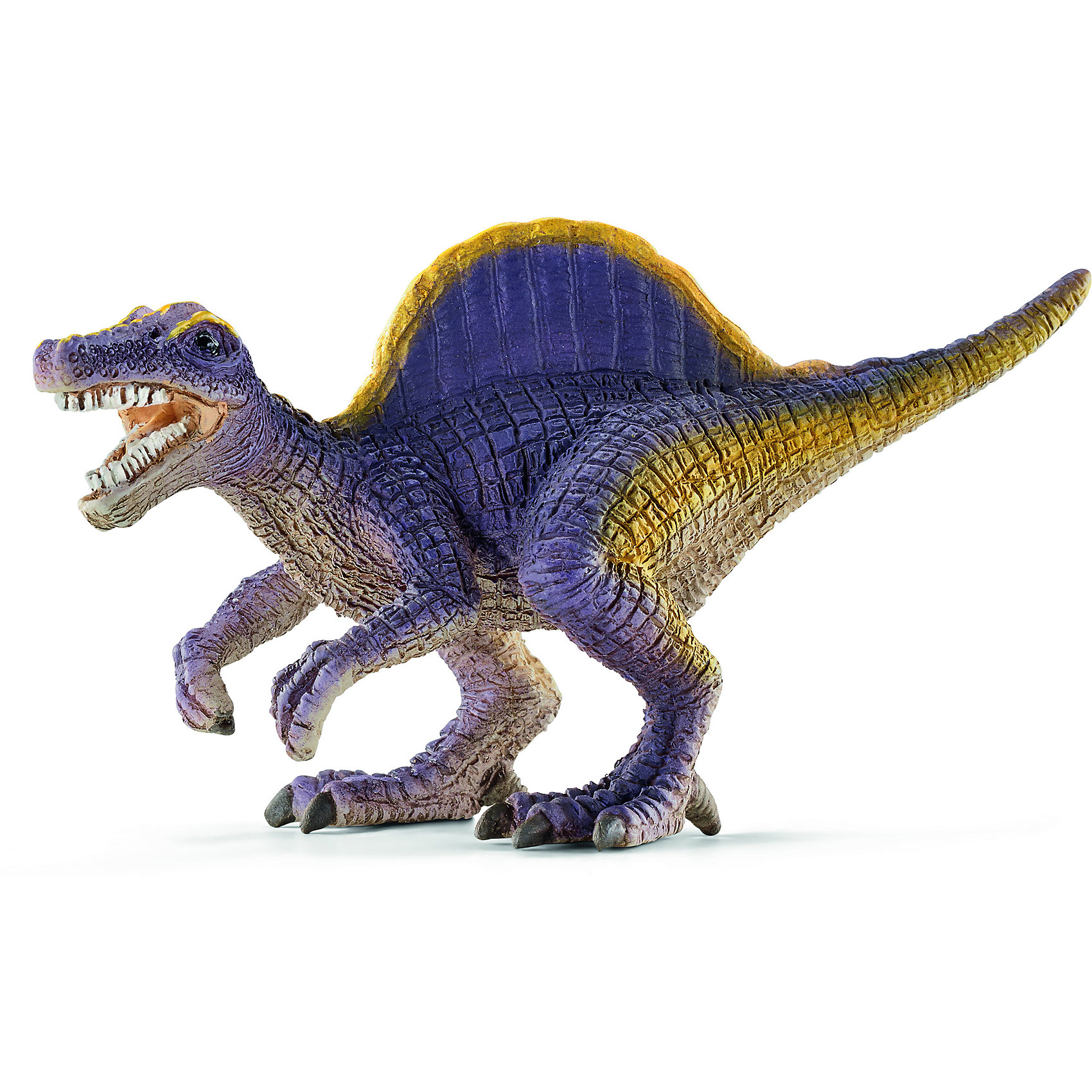 Спинозавр, мини, Schleich Спинозавр, мини, SchleichДраконы и динозавры<br>Древнее животное Спинозавр, проживающее на земле много миллионов лет назад, представлен немецкой компанией Schleich (Шляйх) в виде фигурки динозавра фиолетового цвета, идущего на двух задних лапах. <br><br>Спинозавр обладал головой, похожей на голову крокодила. Эти динозавры питались рыбой и падалью. Игрушка выполнена в светло-фиолетовой гамме, с желтым декором.<br><br>Игрушка динозавра выполнена из качественного каучукового пластика, который безопасен для детей и не вызывает аллергию.<br><br>Прекрасно выполненные фигурки Шляйх отличаются высочайшим качеством игрушек ручной работы. Все они создаются при постоянном сотрудничестве с Берлинским зоопарком, а потому, являются максимально точной копией настоящих животных. Каждая фигурка разработана с учетом исследований в области педагогики и производится как настоящее произведение для маленьких детских ручек. <br><br>Спинозавр станет достойным пополнением красочной коллекции игрушек Шляйх, которые восхищают детей и взрослых во всем мире.<br><br>Дополнительная информация:<br><br>Материал: каучуковый пластик<br>Размеры: 7,8 x 3,6 x 4,3 см<br><br>Спинозавра, мини, Schleich (Шляйх) можно купить в нашем магазине.<br><br>Ширина мм: 71<br>Глубина мм: 83<br>Высота мм: 27<br>Вес г: 12<br>Возраст от месяцев: 36<br>Возраст до месяцев: 96<br>Пол: Мужской<br>Возраст: Детский<br>SKU: 3902521