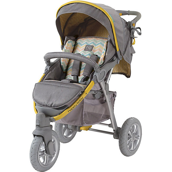 Прогулочная коляска Happy Baby Neon Sport, серый/жёлтый Прогулочная коляска Happy Baby Neon Sport, серый/жёлтыйПрогулочные коляски<br>Стильная всесезонная коляска Neon Sport отличается высокой проходимостью. Хорошая амортизация и маневренность позволит передвигаться, не нарушая сон ребёнка. Овальное сечение алюминиевой рамы обеспечивает легкость и прочность. Матрасик из мягкой дышащей ткани, пятиточечные ремни безопасности с накладками и съемный бампер гарантируют комфорт и безопасность ребёнку. Объёмный капюшон со смотровым окошком фиксируется в трёх положениях и опускается до бампера. Подставка для бутылочек на уровне рук взрослого облегчит процесс кормления. Переднее колесо поворотное с возможностью фиксации, что позволяет<br>маневрировать коляской практически на месте. Тормозное устройство приводится в действие одним движением. Регулируемая по высоте ручка, стильная сумка и вместительная корзина для покупок делают коляску не только удобной, но и практичной. Идеальный вариант для наших погодных условий и дорог. <br><br>Дополнительная информация:<br><br>- Комплектность: коляска, дождевик, москитная сетка, сумка для мамы, чехол на ножки, корзина для покупок<br>- Алюминиевая рама с поперечным сечением.<br>- Количество колес: 3 шт.<br>- Тип колес: надувные, переднее поворотное.<br>- Ножной тормоз.<br>- Механизм складывания: книжка.<br>- Регулируемая по высоте ручка.<br>- Регулируемая по высоте спинка ( 3 положения, включая горизонтальное)<br>- Пятиточечные ремни безопасности с мягкими накладками.<br>- Капюшон со смотровым окошком опускается до бампера)<br>- Складывающийся козырек.<br>- Вместительная корзина для покупок.<br>- Подставка для кружки.<br>- Съёмный бампер перед ребенком.<br>- Цвет: серый, желтый.<br>- Длина спального места: 85 см.<br>- Размер коляски: 102 х 66 х 97 см.<br>- Размер сидения: 34 х 28/45 (с подножкой) см.<br>- Диаметр колес: переднее - 26 см, задние - 30 см.<br>- Ширина колесной базы: 66 см.<br>- Вес коляски: 13 кг<br><br>Прогулочную коляска Neon Sport, Happy Baby (Хэппи Беби), серый/желтый, можно купить в нашем магазине.<br><br>Ширина мм: 470<br>Глубина мм: 350<br>Высота мм: 870<br>Вес г: 14200<br>Цвет: желтый/серый<br>Возраст от месяцев: 6<br>Возраст до месяцев: 36<br>Пол: Унисекс<br>Возраст: Детский<br>SKU: 3914652