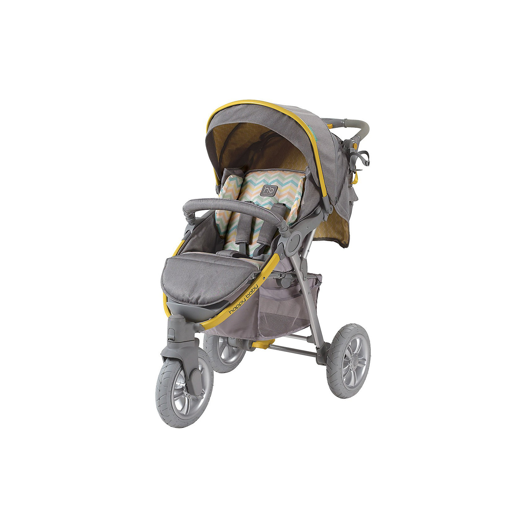 Прогулочная коляска Happy Baby Neon Sport, серый/жёлтый Прогулочная коляска Happy Baby Neon Sport, серый/жёлтыйПрогулочные коляски<br>Стильная всесезонная коляска Neon Sport отличается высокой проходимостью. Хорошая амортизация и маневренность позволит передвигаться, не нарушая сон ребёнка. Овальное сечение алюминиевой рамы обеспечивает легкость и прочность. Матрасик из мягкой дышащей ткани, пятиточечные ремни безопасности с накладками и съемный бампер гарантируют комфорт и безопасность ребёнку. Объёмный капюшон со смотровым окошком фиксируется в трёх положениях и опускается до бампера. Подставка для бутылочек на уровне рук взрослого облегчит процесс кормления. Переднее колесо поворотное с возможностью фиксации, что позволяет<br>маневрировать коляской практически на месте. Тормозное устройство приводится в действие одним движением. Регулируемая по высоте ручка, стильная сумка и вместительная корзина для покупок делают коляску не только удобной, но и практичной. Идеальный вариант для наших погодных условий и дорог. <br><br>Дополнительная информация:<br><br>- Комплектность: коляска, дождевик, москитная сетка, сумка для мамы, чехол на ножки, корзина для покупок<br>- Алюминиевая рама с поперечным сечением.<br>- Количество колес: 3 шт.<br>- Тип колес: надувные, переднее поворотное.<br>- Ножной тормоз.<br>- Механизм складывания: книжка.<br>- Регулируемая по высоте ручка.<br>- Регулируемая по высоте спинка ( 3 положения, включая горизонтальное)<br>- Пятиточечные ремни безопасности с мягкими накладками.<br>- Капюшон со смотровым окошком опускается до бампера)<br>- Складывающийся козырек.<br>- Вместительная корзина для покупок.<br>- Подставка для кружки.<br>- Съёмный бампер перед ребенком.<br>- Цвет: серый, желтый.<br>- Длина спального места: 85 см.<br>- Размер коляски: 102 х 66 х 97 см.<br>- Размер сидения: 34 х 28/45 (с подножкой) см.<br>- Диаметр колес: переднее - 26 см, задние - 30 см.<br>- Ширина колесной базы: 66 см.<br>- Вес коляски: 13 кг<br><br>Прогулочную коляска Neon Sport, Happy Baby (Хэппи Беби), серый/желтый, можно купить в нашем магазине.<br><br>Ширина мм: 470<br>Глубина мм: 350<br>Высота мм: 870<br>Вес г: 14200<br>Цвет: серый/желтый<br>Возраст от месяцев: 6<br>Возраст до месяцев: 36<br>Пол: Унисекс<br>Возраст: Детский<br>SKU: 3914652
