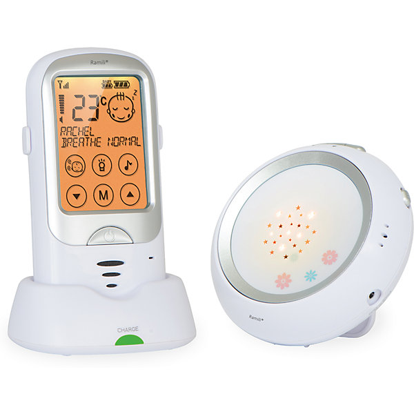 Радионяня Baby RA300, Ramili Радионяня Baby RA300, RamiliРадионяни<br>Современная технология передачи данных обеспечивает кристально чистую связь без помех и на дальнем расстоянии. Радионяня включается автоматически при обнаружении детского плача и передает сигнал тревоги на родительский блок, включая передачу звука. Родители также могут прослушать звук из детской комнаты или же поговорить с ребенком, нажав и отпустив кнопку обратной связи. Для наиболее часто используемых функций на главный экран вынесены отдельные сенсорные кнопки. Оба блока радионяни могут работать без подключения к розетке. На детском блоке имеется ночник, который включается автоматически при детском плаче, родители могут изменять настройки включения ночника. Ночник имеет функцию проектора звездного неба. Можно одновременно подключить до 4 детских блоков. <br>При обнаружении звука на любом из блоков, радионяня автоматически переключается на этот детский блок и оповещает родителей о тревожной ситуации. Детский блок оснащен термометром, показания которого отображаются на родительском блоке. Так же радионяня имеет таймер кормления, вибросигнал на родительском блоке, колыбельные мелодии, оповещение о выходе из зоны приема, а также о низком заряде аккумулятора или заряде батареи на детском блоке. <br><br>Дополнительная информация:<br><br>- Комплектация: родительский блок, детский блок, аккумулятор для родительского блока подставка-зарядное устройство. <br>- Питание родительского блока: от сети (220 В) или Li-Pol аккумулятора 3.7В (720 мАч)<br>- Питание детского блока: сеть, батарейки (не входят в комплект).<br>- Габариты родительского блока: 56 x 110 x 27 мм; вес – 100гр.<br>- Функции: активация при плаче; мониторинг по требованию; двухсторонняя связь; ночник; проектор звездного неба; возможность подключения нескольких блоков; вибросигнал; термометр; таймер кормления; колыбельные; оповещения о выходе из зоны приема или низком заряде аккумулятора и батареек, регулировка звука. <br>- Клипса для крепления на поясе.<br>- 5 языков (включая русский).<br>- Дальность приёма до 650 метров.<br>- Сенсорный экран 7,3 см.<br>- Возможность подключения до 4 детских блоков.<br>- Материал: пластик, металл.<br><br>Радионяню Baby RA300, Ramili можно купить в нашем магазине.<br><br>Ширина мм: 180<br>Глубина мм: 165<br>Высота мм: 75<br>Вес г: 550<br>Возраст от месяцев: 0<br>Возраст до месяцев: 36<br>Пол: Унисекс<br>Возраст: Детский<br>SKU: 3925484
