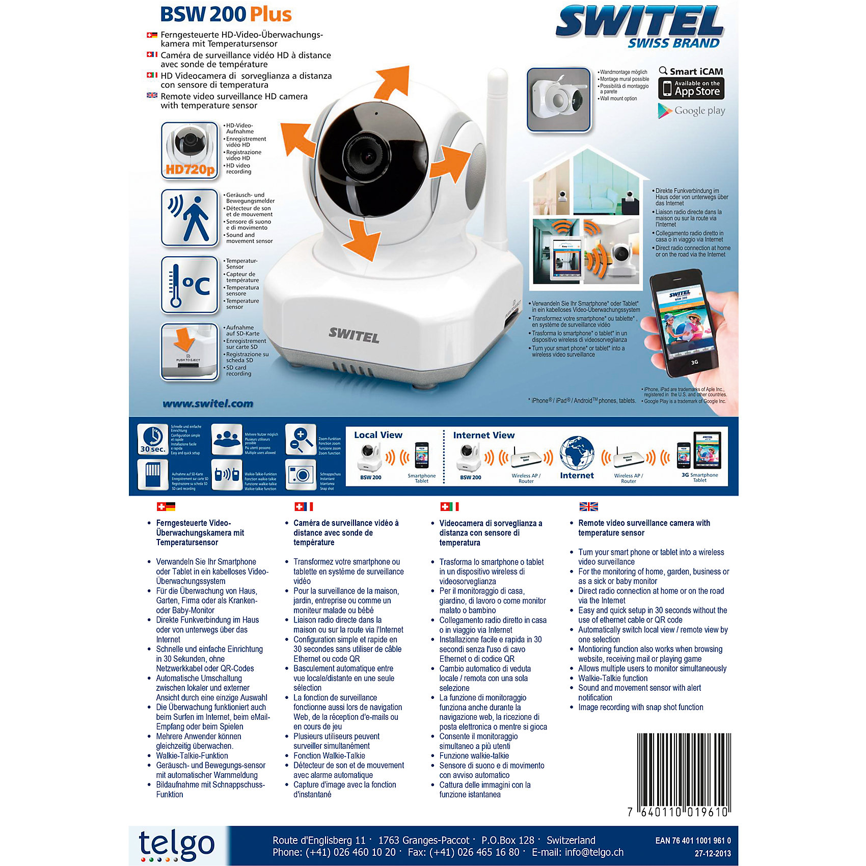 Видеоняня HD Wi-Fi BSW200, Switel от myToys Видеоняня HD Wi-Fi BSW200, Switel от myToys