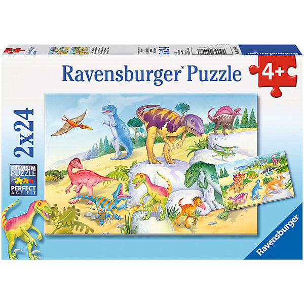 Пазл «Красочные динозавры», 2х24 деталей, Ravensburger Пазл «Красочные динозавры», 2х24 деталей, RavensburgerПазлы для малышей<br>Собрать пазл Красочные динозавры будет не только интересно, но и полезно для вашего ребёнка. Сборка картинки поспособствует развитию моторики рук, логического мышления и памяти. Детали пазла абсолютно безопасны, так как сделаны из экологического сырья. Ребёнок может собрать картинку самостоятельно, ведь все детали очень качественные и не будут расклеиваться при использовании. Так же красочные динозавры не потускнеют со временем и долго будут радовать вашего малыша. <br><br>В товар входит:<br>-24 деталей<br><br>Дополнительная информация:<br>-Размер картинки –18х26 см. <br>-Возраст: от 4 лет<br>-Для мальчиков и девочек<br>-Состав: картон, бумага<br>-Бренд: Ravensburger (Равенсбургер)<br>-Страна обладатель бренда: Германия<br><br>Ширина мм: 278<br>Глубина мм: 189<br>Высота мм: 39<br>Вес г: 279<br>Возраст от месяцев: 48<br>Возраст до месяцев: 72<br>Пол: Мужской<br>Возраст: Детский<br>Количество деталей: 24<br>SKU: 3933954