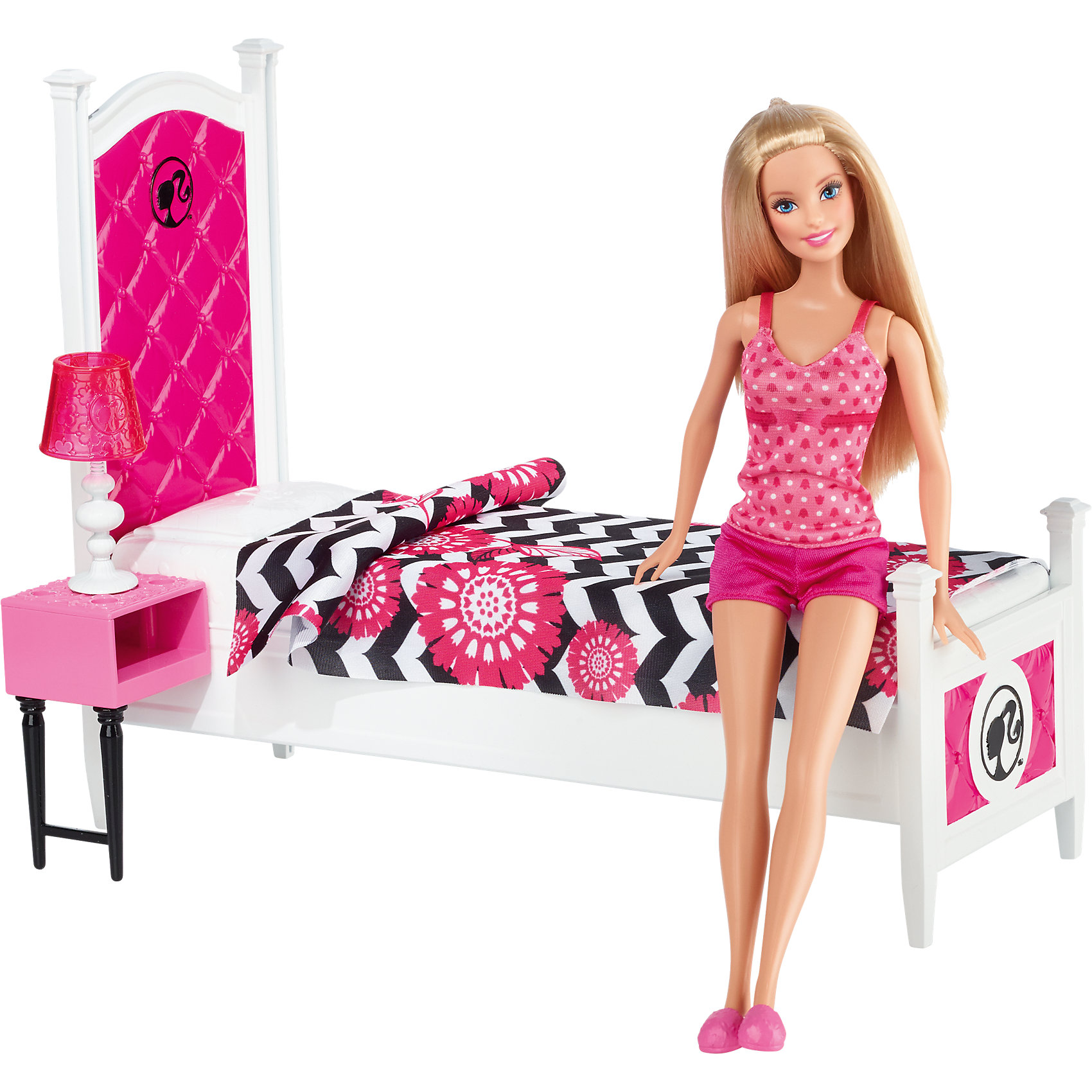 Кукла + Комплект мебели Роскошная спальня, Barbie Кукла + Комплект мебели Роскошная спальня, BarbieПопулярные игрушки<br>Характеристики товара:<br><br>• комплектация: кукла, кровать, тумбочка, ночная лампа, <br>• материал: пластик, текстиль<br>• высота куклы: 28 см<br>• размер упаковки: 33х9х33 см<br>• упаковка: блистер<br>• возраст: от трех лет<br>• страна производства: Китай<br>• страна бренда: США<br><br>Эта Барби и симпатичный набор мебели поможет разнообразить игры с любимой куклой! В него входят вещи для организации кукле комфортного жизненного пространства. Этот комплект станет великолепным подарком для девочек!<br><br>Куклы - это не только весело, они помогают девочкам развить вкус и чувство стиля, отработать сценарии поведения в обществе, развить воображение и мелкую моторику. Кукла Barbie от бренда Mattel не перестает быть популярной! <br><br>Куклу + Комплект мебели Роскошная спальня от компании Mattel можно купить в нашем интернет-магазине.<br><br>Ширина мм: 337<br>Глубина мм: 329<br>Высота мм: 129<br>Вес г: 785<br>Возраст от месяцев: 36<br>Возраст до месяцев: 72<br>Пол: Женский<br>Возраст: Детский<br>SKU: 3939439