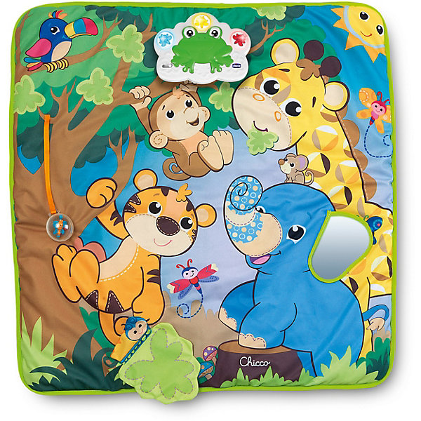Игровой музыкальный коврик Джунгли, Chicco Игровой музыкальный коврик Джунгли, ChiccoРазвивающие коврики<br>Игровой музыкальный коврик Джунгли, Chicco (Чико) – этот коврик идеален для игр и развития ребенка.<br>Игровой музыкальный коврик Chicco Джунгли - это мягкий музыкальный коврик, выполненный из высококачественных тканей контрастных цветов для привлечения внимания малыша. Коврик идеально подходит для игры вне кроватки. Прекрасно развивает слух, музыкальные способности, визуальное восприятие, тактильные ощущения, координацию движений. Мячик-погремушка с бабочкой внутри, слоник с ушком-зеркалом, улитка, прячущаяся за листьями деревьев, музыкальный элемент, который проигрывает 8 мелодий и голоса животных – все это, непременно, понравятся вашему ребенку и поднимут ему настроение! Съемная электронная панель позволяет стирать коврик в стиральной машине.<br><br>Дополнительная информация:<br><br>- Размер: 76х76 см.<br>- Батарейки: 2 х АА по 1,5V (в комплект не входят)<br>- Размер упаковки: 53,5х10,4х40,5 см.<br><br>Игровой музыкальный коврик Джунгли, Chicco (Чико) можно купить в нашем интернет-магазине.<br><br>Ширина мм: 397<br>Глубина мм: 406<br>Высота мм: 114<br>Вес г: 970<br>Возраст от месяцев: 0<br>Возраст до месяцев: 24<br>Пол: Унисекс<br>Возраст: Детский<br>SKU: 3943186