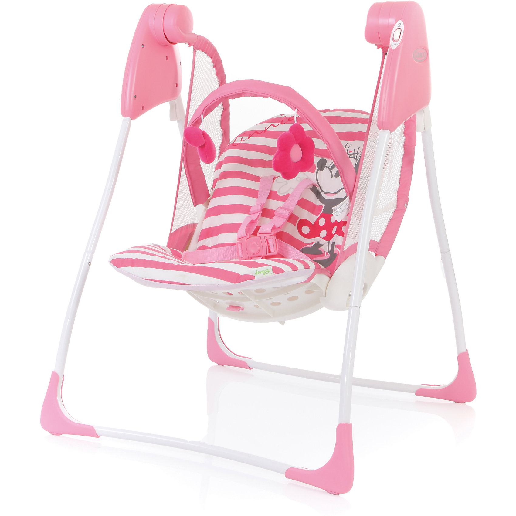 Электрокачели Baby Delight, Simply Minnie, Graco Электрокачели Baby Delight, Simply Minnie, GracoКачели электронные<br>Все грудные малыши очень любят, когда их укачивает мама. Но подрастающего кроху можно научить засыпать самостоятельно с помощью удобных электрокачелей Baby Delight Disney от Graco (Грако). С помощью мерного покачивания и удобного наклона спинки электрокачели Baby Delight легко убаюкают малыша, а когда это необходимо поднимут ему настроение и развлекут, ведь на них можно так весело качаться, играть с игрушками и рассматривать все вокруг! Мама же сможет в это время заняться домашними делами или отдохнуть. Облегченная рама с удобным сидением и пятиточечными ремнями безопасности обеспечат полную безопасность и комфорт малышу. Три положения наклона спинки позволят сделать посадку ребенка максимально удобной. Качели легко и компактно складывается для удобства хранения и транспортировки. Чехол на сиденье можно стирать в машинке.<br><br>Дополнительная информация:<br><br>- Допустимый вес эксплуатации: 11 кг;<br>- Легкий доступ к ребенку сверху;<br>- Съемная дуга с двумя игрушками;<br>- Компактно складываются;<br>- 2 скорости качания;<br>- 3 положения спинки;<br>- Надежные пятиточечные ремни безопасности;<br>- Тип батареек: 4 х C / LR14 1.5V (не входят в комплект);<br>- Чехол на сиденье можно стирать в машинке;<br>- Цвет: Simply Minnie розовый/белый;<br>- Размер в сложенном виде: 50 х 86 см;<br>- Размеры в рабочем состоянии (ШхГхВ): 60 х 63 х 82 см;<br>- Вес: 4,7 кг <br><br>Электрокачели Baby Delight, Simply Minnie, Graco можно купить в нашем интернет-магазине.<br><br>Ширина мм: 490<br>Глубина мм: 430<br>Высота мм: 320<br>Вес г: 5200<br>Возраст от месяцев: 0<br>Возраст до месяцев: 9<br>Пол: Унисекс<br>Возраст: Детский<br>SKU: 3949987
