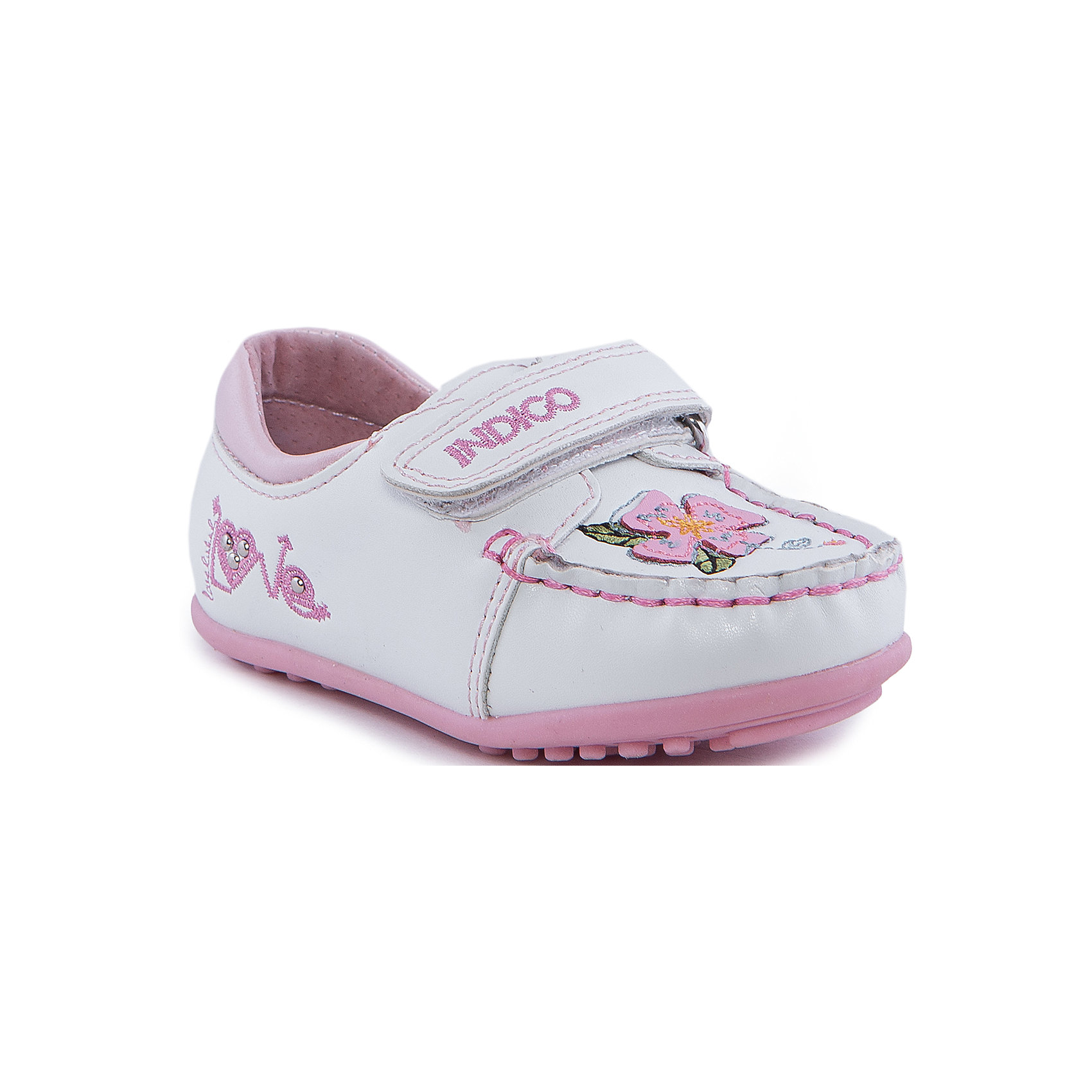 Мокасины для девочки Indigo Kids Мокасины для девочки Indigo KidsМокасины<br>Модные мокасины для девочки от известного бренда Indigo Kids. Изделие предназначено для использования в сухую погоду при температуре воздуха выше +10 градусов и обладает следующими особенностями:<br>- нежная расцветка, привлекательный дизайн;<br>- ремешок с велкро;<br>- укрепленный задник, надежно фиксирующий пятку;<br>- мягкая подкладка из натуральной кожи;<br>- кожаная стелька с перфорированным супинатором;<br>- легкая рельефная подошва.<br><br>Дополнительная информация:<br>- Температурный режим: выше +15 градусов<br>- Состав:<br>Материал верха: Кожа искусственная<br>Материал подклада: Кожа натуральная<br>Материал подошвы: Полимер<br><br>Мокасины для девочки Indigo Kids (Индиго Кидс) можно купить в нашем магазине<br><br>Ширина мм: 262<br>Глубина мм: 176<br>Высота мм: 97<br>Вес г: 427<br>Цвет: белый<br>Возраст от месяцев: 15<br>Возраст до месяцев: 18<br>Пол: Женский<br>Возраст: Детский<br>Размер: 22,25,24,23,21,20<br>SKU: 3982911