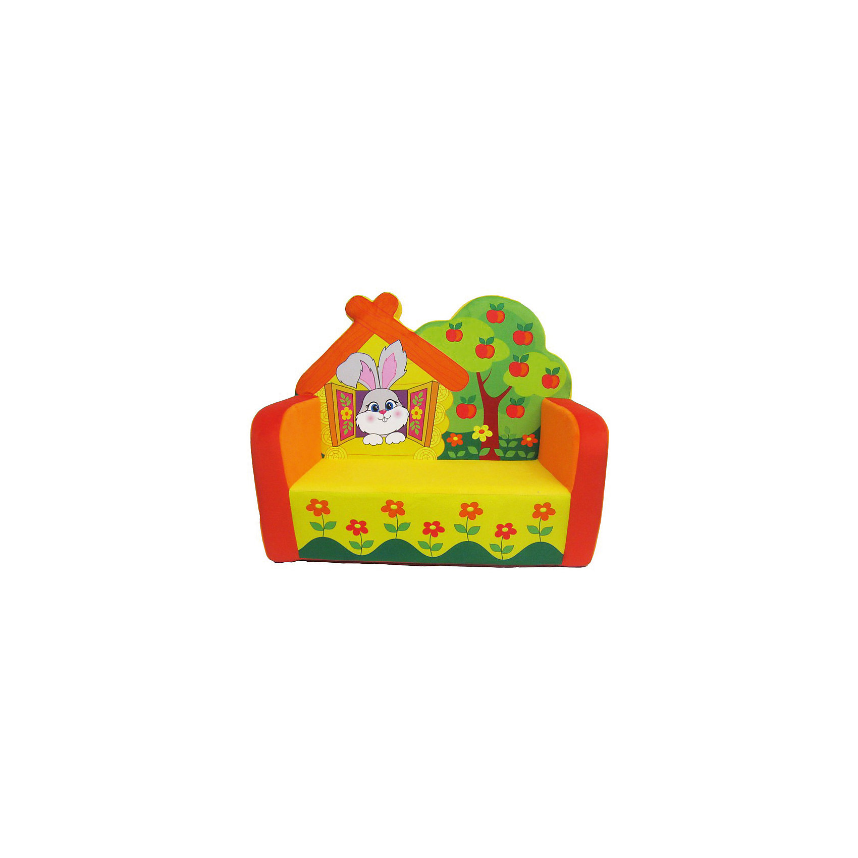 Диван Зайчонок Диван ЗайчонокМебель<br>Мягкий диван Зайчонок, Small Toys - отличное решение для детской комнаты. Комфортный диванчик имеет оригинальный привлекательный для ребенка дизайн: спинка выполнена в виде избушки зайчика с садом и яблоней, сиденье украшено ярким цветочным узором. Диванчик можно использовать не только для отдыха, но и как место для игр малыша. Диван выполнен из качественного материала с гипоаллергенным наполнителем и совершено безопасен для ребенка.<br><br>Дополнительная информация:<br><br>- Цвет: желтый, оранжевый.<br>- Материал: искусственный мех, поролон, текстиль.<br>- Размер: глубина - 38, ширина - 70, высота - 57 см.<br>- Вес: 1,700 кг.<br><br>Диван Зайчонок, Small Toys (СмолТойс), можно купить в нашем интернет-магазине.<br><br>Ширина мм: 700<br>Глубина мм: 350<br>Высота мм: 580<br>Вес г: 1700<br>Возраст от месяцев: 36<br>Возраст до месяцев: 84<br>Пол: Унисекс<br>Возраст: Детский<br>SKU: 3996217