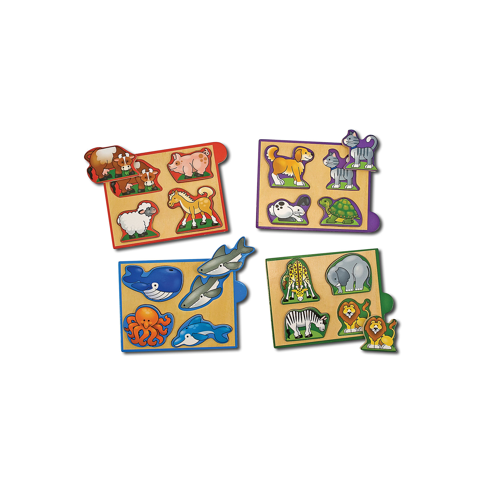 Рамка-вкладыш Животные, Melissa & Doug Рамка-вкладыш Животные, Melissa & DougМини-пазл Животные, Melissa & Doug (Мелисса и Даг) – это уникальный познавательный пазл для вашего малыша.<br>Деревянный мини-пазл Животные познакомит Вашего ребенка с дикими, домашними питомцами, животными с фермы и обитателями морей. Этот красочный набор включает четыре деревянных пазла с изображениями животных. Каждый пазл состоит из четырех деталей. Все они имеют рельефную форму, поэтому маленьким детским ручкам очень легко их брать и удерживать. Каждая деталь соответствует определенному рисунку на игровом поле. Пазлы упакованы в деревянную коробочку – их удобно брать с собой в поездки. Собирая пазлы, малыш развивает мелкую моторику и логическое мышление.<br><br>Дополнительная информация:<br><br>- Количество элементов: 4 пазла по 4 элемента<br>- Материал: дерево<br>- Размер упаковки: 5х12х17 см.<br><br>Мини-пазл Животные, Melissa & Doug (Мелисса и Даг) можно купить в нашем интернет-магазине.<br><br>Ширина мм: 500<br>Глубина мм: 160<br>Высота мм: 120<br>Вес г: 362<br>Возраст от месяцев: 24<br>Возраст до месяцев: 48<br>Пол: Унисекс<br>Возраст: Детский<br>Количество деталей: 16<br>SKU: 4005807