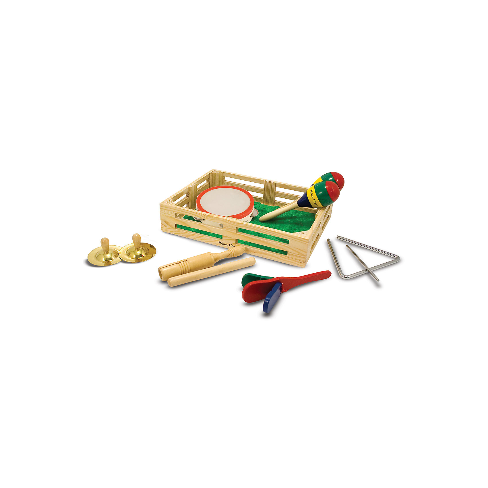 Музыкальные инструменты, Melissa & Doug Музыкальные инструменты, Melissa & DougДеревянные музыкальные игрушки<br>Музыкальные инструменты, Melissa & Doug (Мелисса и Даг) – этот набор обрадует малышей любящих музицировать.<br>С помощью этого набора музыкальных инструментов ребенок может создать музыкальную группу из 6 человек. Это отличный набор для знакомства вашего малыша с многообразием музыкальных инструментов и просто развлечение. Детки постарше с большим удовольствием устроят музыкальное выступление для родных и близких в праздничный день. Все инструменты упакованы в деревянный ящик-коробку. Игровой набор поможет развить музыкально-ритмические, творческие способности ребенка, слух, координацию движений.<br><br>Дополнительная информация:<br><br>- В наборе: тамбурин, трещотка, палочки, маракасы, тарелки, музыкальный треугольник<br>- Материал: дерево, металл<br>- Размер упаковки: 38х29х8 см.<br>- Вес: 1427 гр.<br><br>Музыкальные инструменты, Melissa & Doug (Мелисса и Даг) можно купить в нашем интернет-магазине.<br><br>Ширина мм: 800<br>Глубина мм: 380<br>Высота мм: 290<br>Вес г: 1427<br>Возраст от месяцев: 36<br>Возраст до месяцев: 96<br>Пол: Унисекс<br>Возраст: Детский<br>SKU: 4005808