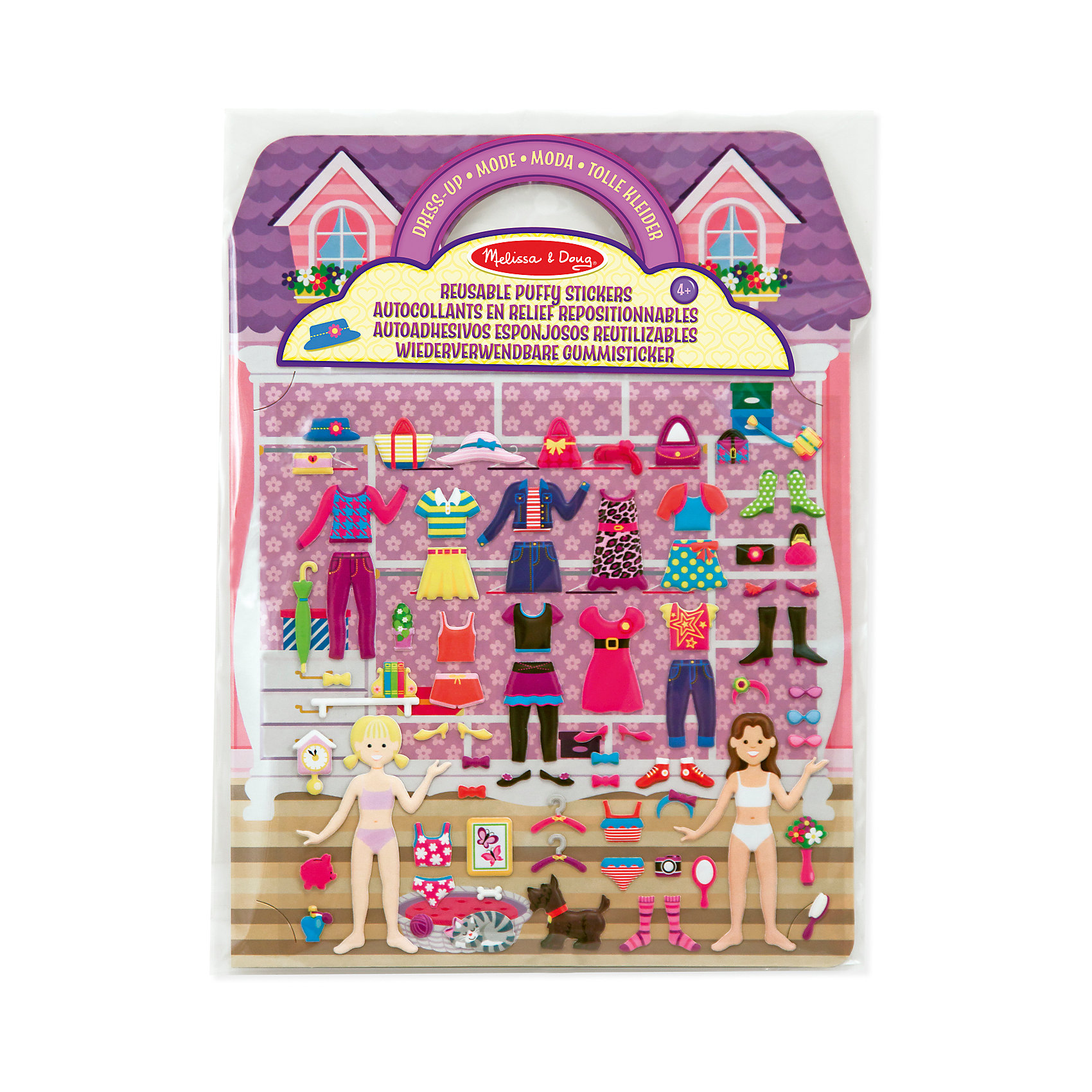 Набор со стикерами и фоном Магазин одежды, Melissa & Doug Набор со стикерами и фоном Магазин одежды, Melissa & DougТворчество для малышей<br>Великолепный подарок для любой девочки – это Набор со стикерами и фоном Магазин одежды, Melissa & Doug (Мелисса и Даг), который представляет собой 4 глянцевых фона и 76 объемных наклеек, в том числе 2 куколки, элементы их гардероба, аксессуары, домашние животные. Можно организовать самый настоящий магазин одежды и примерять всевозможные наряды, обувь, сумочки. Одевайте куклу и создавайте наряд ее мечты, а также заполняйте шкафы одеждой с помощью наклеек из набора. Наклейки легко и удобно наносятся, их можно многократно использовать, придумывая различные сюжеты из жизни подружек. А мебель и очаровательные животные, которые можно прикреплять к фону с изображением комнат и сада, добавят еще больше интереса в игру. Набор развивает творческие способности, фантазию и воображение, мелкую моторику и сенсорное восприятие.<br><br>Комплектация: фон и 76 наклеек<br><br>Дополнительная информация:<br>-Материал: бумага, картон<br>-Размер в упаковке: 29х21х1 см<br><br>Увлекательная и интересная игра непременно привлечет внимание вашего ребенка, а набор станет для него отличным подарком.<br><br>Набор со стикерами и фоном Магазин одежды, Melissa & Doug (Мелисса и Даг) можно купить в нашем магазине.<br><br>Ширина мм: 220<br>Глубина мм: 220<br>Высота мм: 280<br>Вес г: 580<br>Возраст от месяцев: 48<br>Возраст до месяцев: 180<br>Пол: Женский<br>Возраст: Детский<br>SKU: 4008260