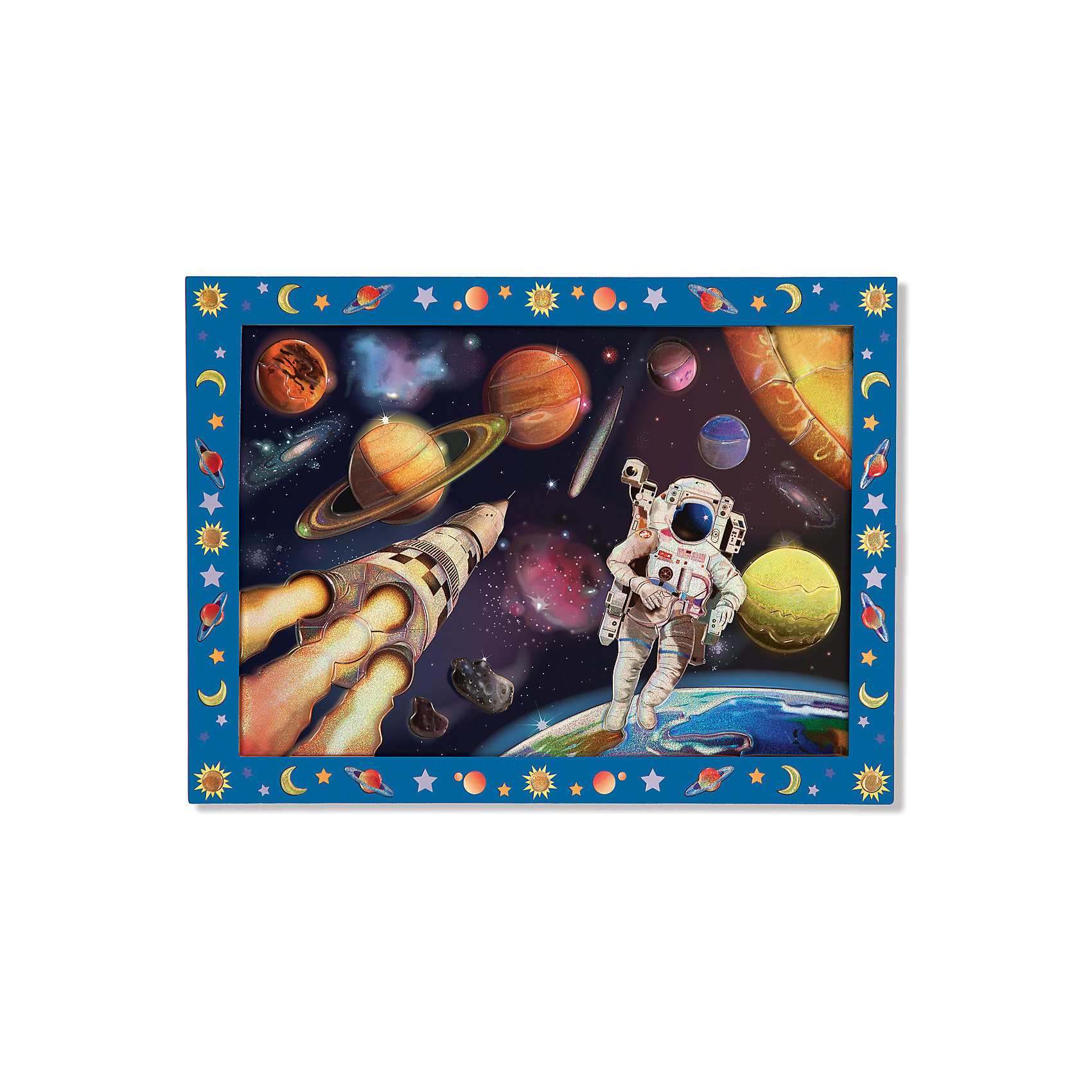 Мозаика Космическая Миссия, Melissa & Doug Мозаика Космическая Миссия, Melissa & DougМозаика<br>С помощью цветных блестящих пронумерованных наклеек из набора Мозаика Космическая Миссия, Melissa & Doug (Мелисса и Даг) Ваш ребенок сможет создать потрясающую картину космоса. Красочная мозаика имеет деревянную основу с пронумерованными ячейками, на которые клеятся стикеры-пазлы с соответствующими цифрами. Ребенок с удовольствием будет складывать из отдельных элементов красочное изображение космоса. В результате получится красивый рисунок, которым ваш ребенок будет гордиться и сможет повесить на стену в своей комнате. Набор развивает мелкую моторику рук, фантазию, зрительную память.<br><br>Комплектация: деревянная основа, более 60 стикеров<br><br>Дополнительная информация:<br>-Материал: дерево, картон <br>-Размер упаковки: 40х30х1,3 см<br>-Вес: 450 г<br><br>Набор для детского творчества «Космическая Миссия» порадует мальчиков оригинальной мерцающей мозаикой с изображением космического пространства с космонавтом, космическим кораблем и небесными телами.<br><br>Мозаика Космическая Миссия, Melissa & Doug (Мелисса и Даг) можно купить в нашем магазине.<br><br>Ширина мм: 400<br>Глубина мм: 400<br>Высота мм: 300<br>Вес г: 620<br>Возраст от месяцев: 60<br>Возраст до месяцев: 180<br>Пол: Унисекс<br>Возраст: Детский<br>SKU: 4008268