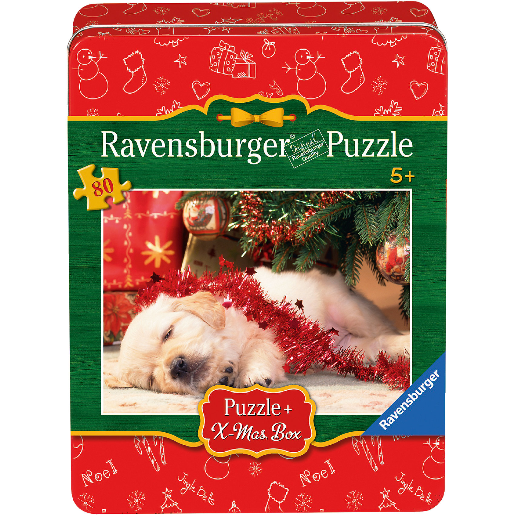 Пазл Рождественский щенок, 80 деталей, Ravensburger Пазл Рождественский щенок, 80 деталей, RavensburgerКлассические пазлы<br>Пазл Рождественский щенок, 80 деталей, Ravensburger (Равенсбургер).<br><br>Характеристика:<br><br>• Материал: картон. <br>• Размер упаковки: 22х17х5 см. <br>• Размер готовой картинки: 36х26 см. <br>• Количество деталей: 80.<br><br>Дети обожают собирать пазлы. Это очень интересное и полезное занятие, которое поможет ребенку развить мелкую моторику, внимание, цветовосприятие, усидчивость и образное мышление. Картинка с очаровательным щенком станет прекрасным украшением комнаты или же отличным подарком, сделанным своими руками. <br><br>Пазл Рождественский щенок, 80 деталей, Ravensburger (Равенсбургер), можно купить в нашем интернет-магазине.<br><br>Ширина мм: 220<br>Глубина мм: 170<br>Высота мм: 50<br>Вес г: 393<br>Возраст от месяцев: 60<br>Возраст до месяцев: 84<br>Пол: Женский<br>Возраст: Детский<br>Количество деталей: 80<br>SKU: 4008535