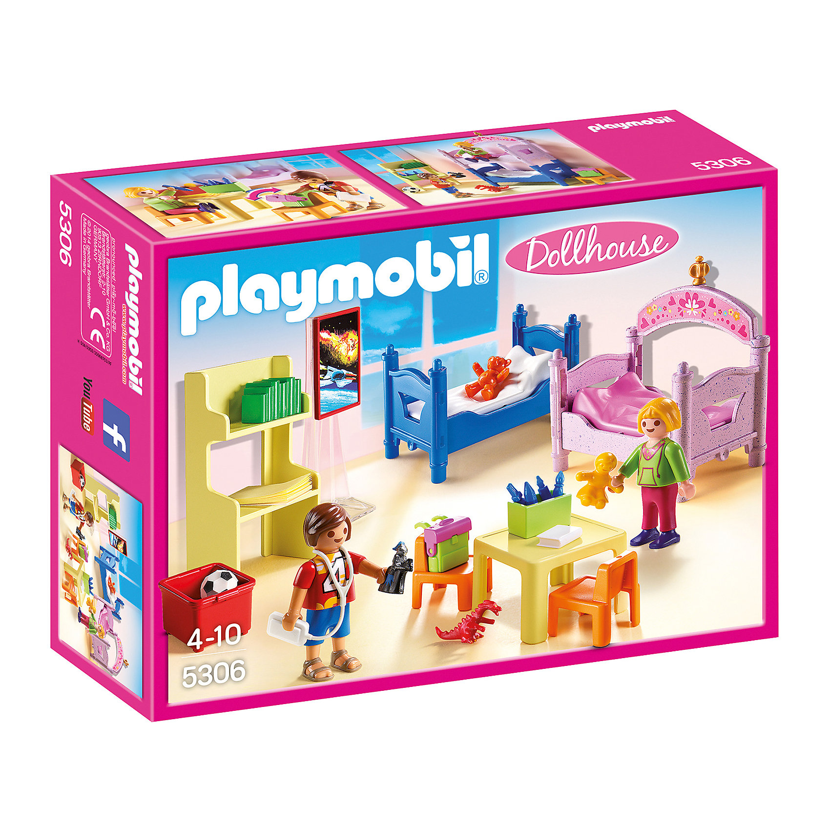 Детская комната для 2-х детей, PLAYMOBIL Детская комната для 2-х детей, PLAYMOBILПластмассовые конструкторы<br>В этой очаровательной детской комнате так уютно и светло! Здесь есть все, чтобы малыши не заскучали: стеллаж с книжками, игрушки, стол и два стула, и, конечно, две кроватки, чтобы отдохнуть. В наборе 2 фигурки детей: мальчик и девочка. Фигурки имеют подвижные конечности, в руки можно вложить различные предметы. Все детали прекрасно проработаны и выполнены из высококачественного экологичного пластика безопасного для детей. Играть с таким набором не только приятно и интересно - подобные виды игры развивают мелкую моторику, воображение, творческое мышление.<br><br>Дополнительная информация:<br><br>- 2 фигурки.<br>- Комплектация: 2 фигурки, 2 кровати, 2 стула, стол, стеллаж, книги, игрушки. <br>- Материал: пластик.<br>- Размер: 25х19х7,6 см.<br>- Высота фигурки: 5,5 см.<br>- Голова, руки, ноги у фигурки подвижные.<br><br>Набор Детская комната для 2-х детей, PLAYMOBIL (Плеймобил), можно купить в нашем магазине.<br><br>Ширина мм: 256<br>Глубина мм: 190<br>Высота мм: 78<br>Вес г: 226<br>Возраст от месяцев: 48<br>Возраст до месяцев: 120<br>Пол: Женский<br>Возраст: Детский<br>SKU: 4012487