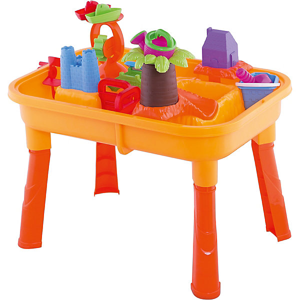Набор для игры с песком и водой, 18 предметов, Toy Target Набор для игры с песком и водой, 18 предметов, Toy TargetИграем в песочнице<br>Набор для игры с песком и водой обязательно приведет в восторг вашего кроху. Набор очень легко собирается - нужно лишь прикрутить пластиковые ножки к столешнице и получится удобное пространство для интересных и полезных игр. Столешница имеет две ёмкости - одну для воды, другую - для песка. Ваш малыш сможет на свой вкус расставлять предметы, строить замок, домик, мостик, мельницу, ворота и многое другое. Игры с песком и водой не только интересны, они развивают мелкую моторику, тактильные ощущения, фантазию, снимают нервное напряжение. Набор выполнен из высококачественного прочного пластика, легко собирается и разбирается, занимает мало места при хранении и транспортировке; его можно брать с собой на дачу или пикник.<br><br>Дополнительная информация:<br><br>- Комплектация: столешница и 4 ножки; пальма с горкой (4 детали); водяная (песочная) мельница; лопасти; ворота-загородки (2 шт.); мостик; домик и башни замка (можно использовать как формочки); замковый мостик; совок и грабельки на двух сторонах (длина 22 см); черпачок; леечка; кораблики ( 2 шт.); ведерко.<br>- Материал: пластик.<br>- Размер ( с ножками): 67х42х40 см.<br>- Размер (без ножек): 67х42х15 см.<br>- Артикул 44002.<br><br>Набор для игры с песком и водой, Toy Target можно купить в нашем магазине.<br><br>Ширина мм: 630<br>Глубина мм: 140<br>Высота мм: 420<br>Вес г: 2600<br>Возраст от месяцев: 36<br>Возраст до месяцев: 60<br>Пол: Унисекс<br>Возраст: Детский<br>SKU: 4018269