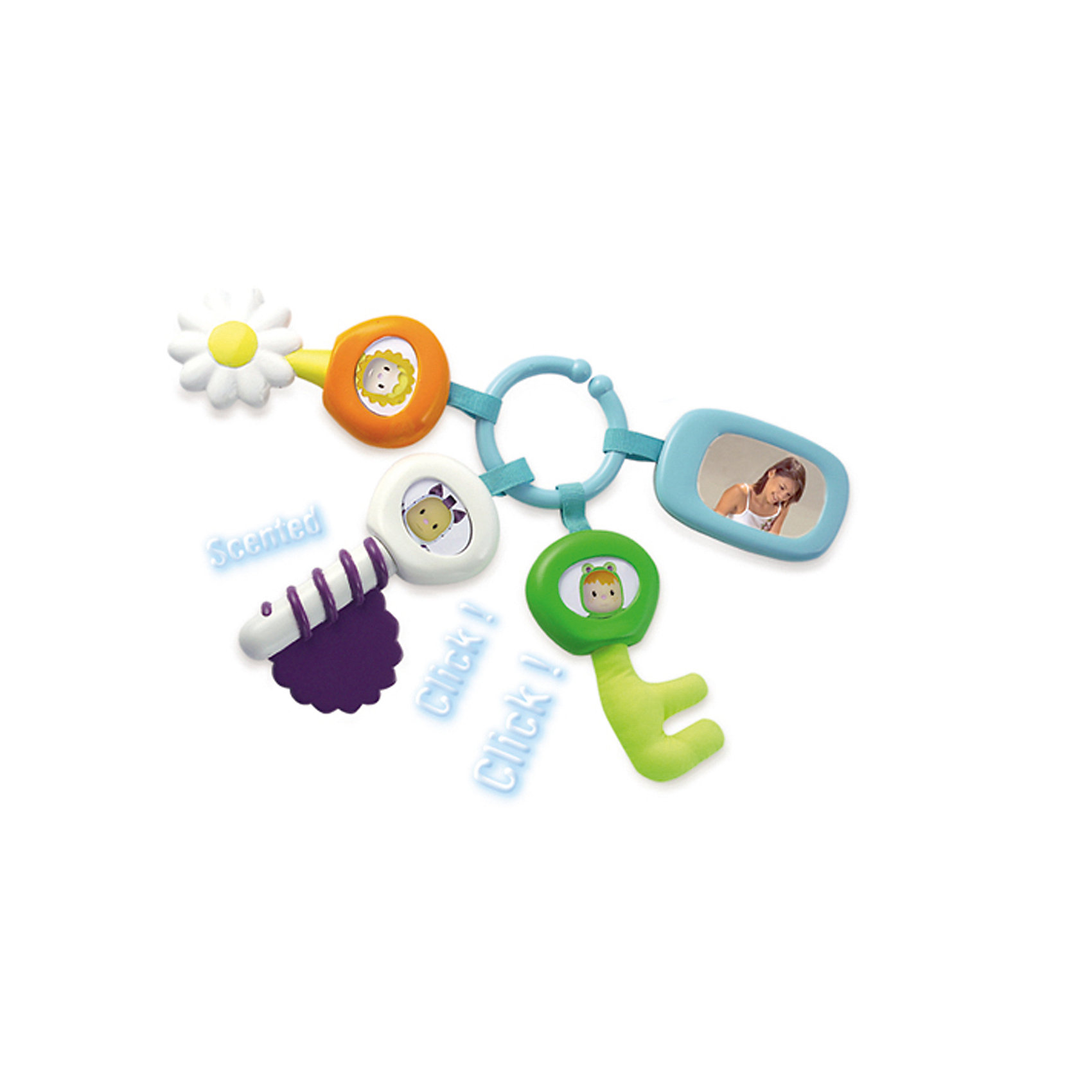 Smoby Cotoons Брелок с ключами Smoby Cotoons Брелок с ключамиПрорезыватели<br>Smoby Cotoons Брелок с ключами – это и забавный яркий аксессуар, и прорезыватель, и погремушка.<br>Игрушка «Брелок с ключами» — это зеркальце и три ключа с разными функциями. Игрушка подходит для новорожденных и может служить погремушкой, зубопрорезывателем и даже брелоком к сумочке с вещами малыша. Три ключика и зеркальце держатся на кольце-брелоке. Во всех ключиках гремят шарики. В зеркальце можно вставить фото малыша. Ваш малыш будет с удовольствием рассматривать яркие разноцветные ключи, развивая зрение. А прислушиваясь к звукам, которые издаёт погремушка – совершенствовать слуховое восприятие. Став немного старше, ребенок сможет учиться захватывать брелок ручкой, при этом отлично развивается мелкая моторика. Игрушка выполнена из безопасного гипоаллергенного пластика.<br><br>Дополнительная информация:<br><br>- Цвет: оранжевый, белый, голубой, салатовый<br>- Комплект: 3 ключика, зеркальце, кольцо<br>- Материал: пластик<br>- Размер упаковки: 24 х 22 х 4 см.<br><br>Smoby Cotoons Брелок с ключами можно купить в нашем интернет-магазине.<br><br>Ширина мм: 240<br>Глубина мм: 220<br>Высота мм: 40<br>Вес г: 1160<br>Возраст от месяцев: 0<br>Возраст до месяцев: 24<br>Пол: Унисекс<br>Возраст: Детский<br>SKU: 4039813